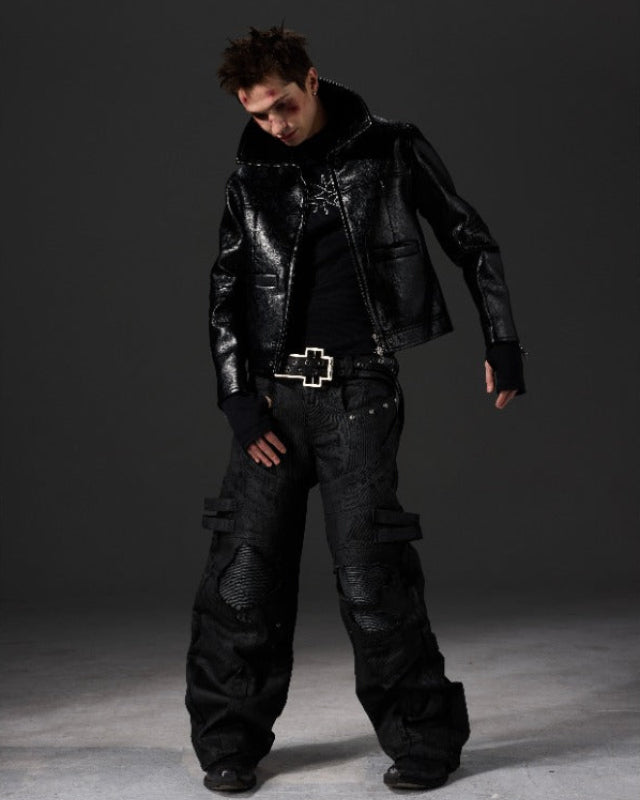 Waxed Destroyed Biker Jeans by OFFCULTURE