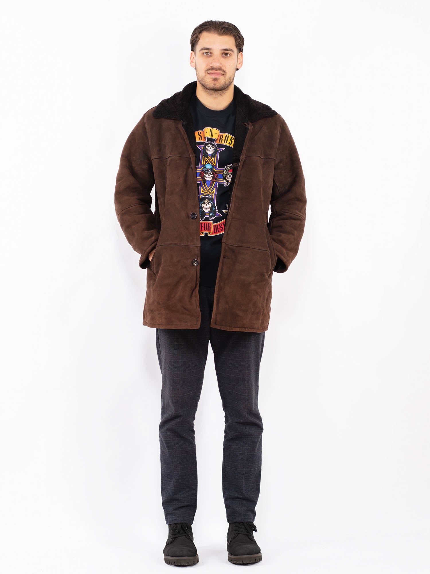 Vintage 90's Men Sheepskin Coat in Brown by Northern Grip