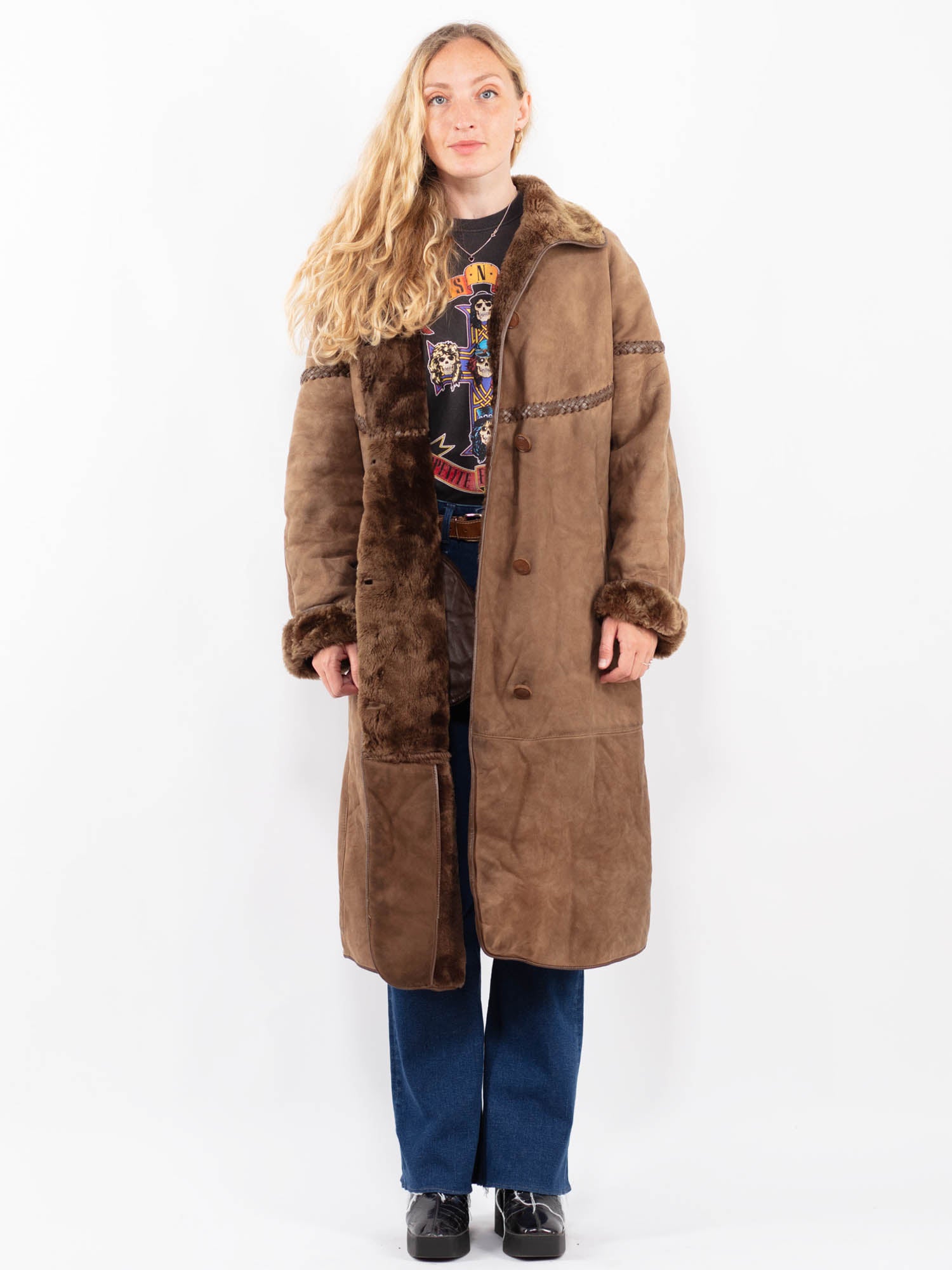 Vintage 80's Women Sheepskin Coat in Brown by Northern Grip