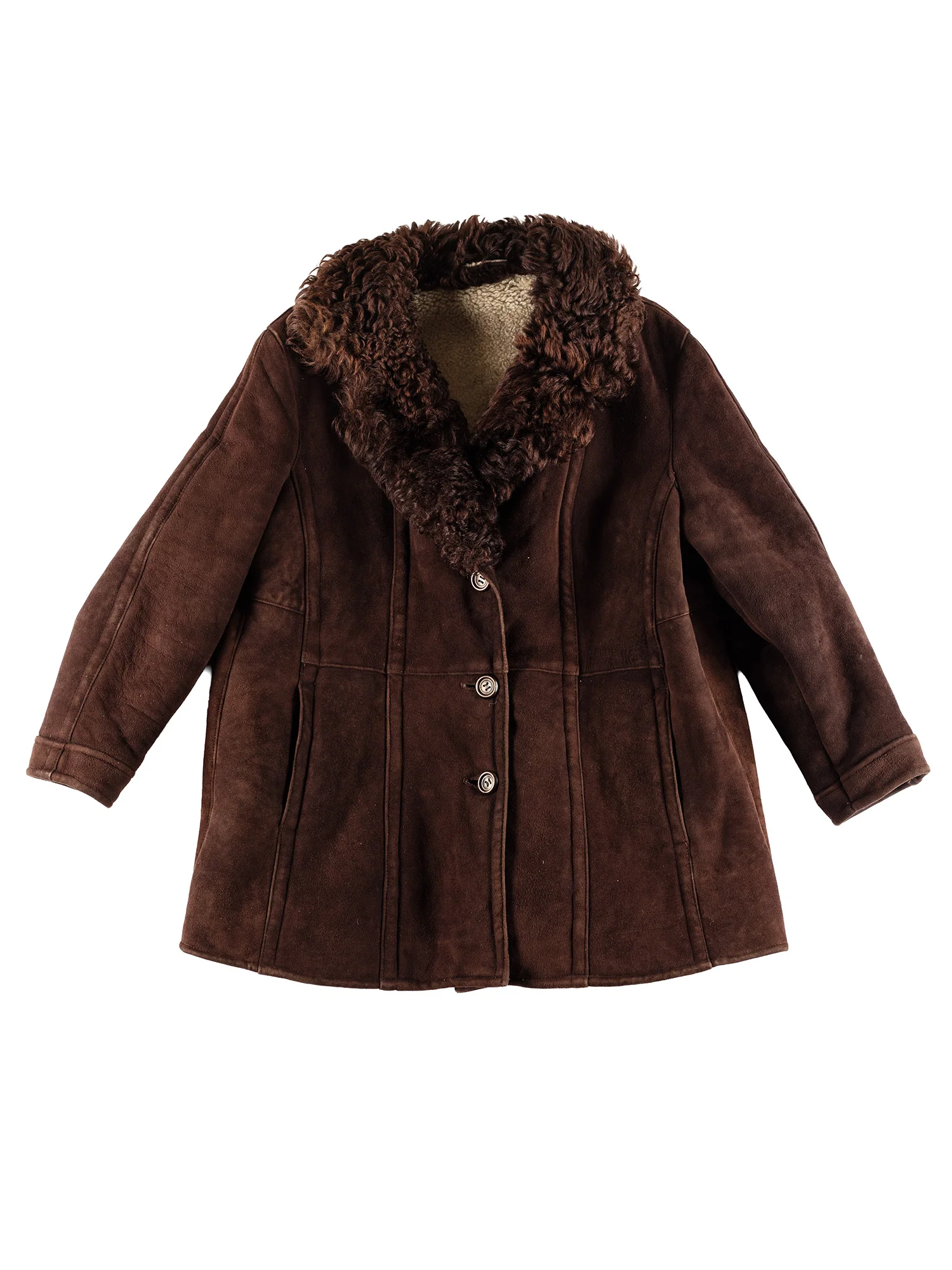 Vintage 80's Women Sheepskin Coat in Brown by Northern Grip
