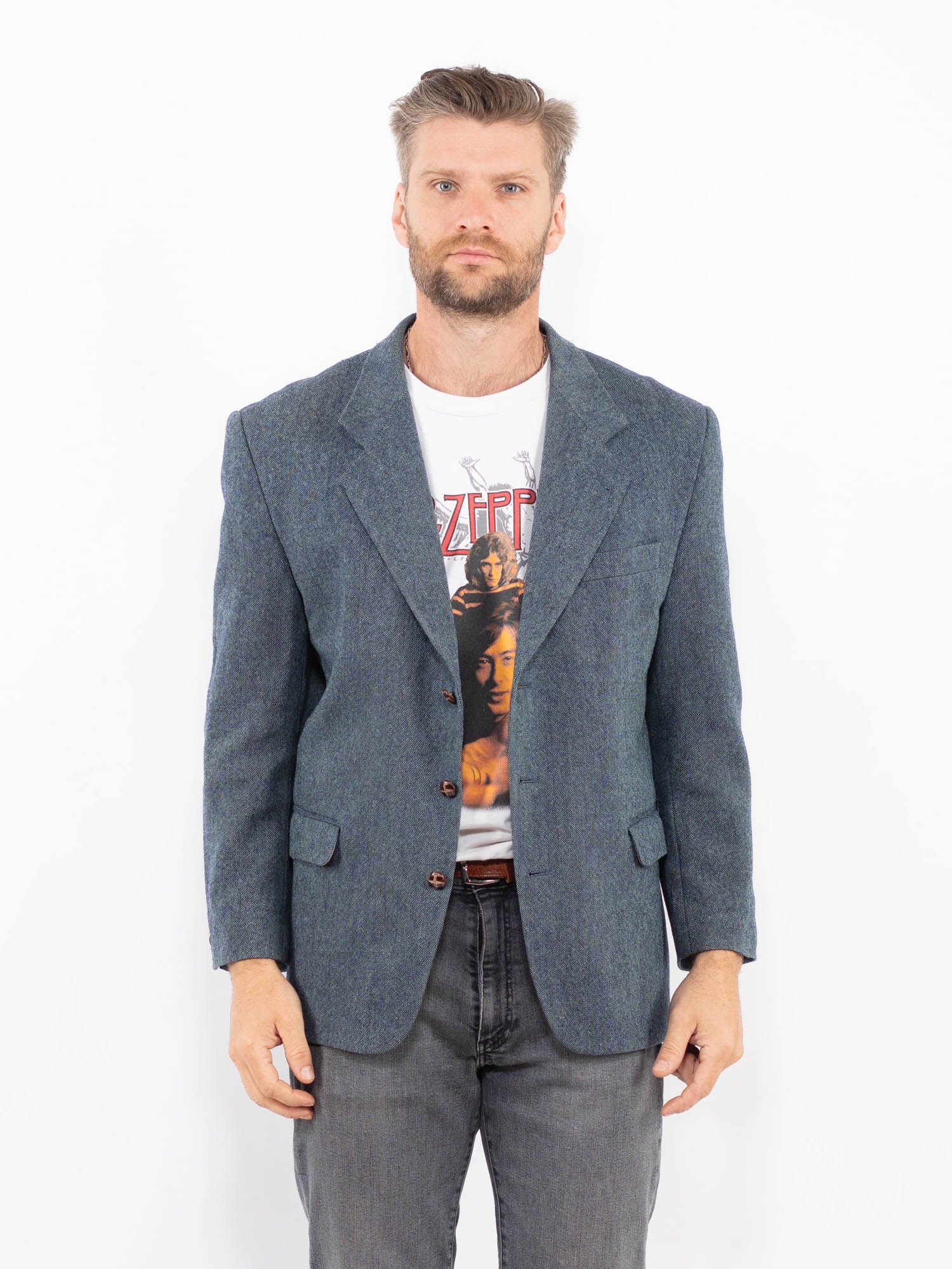 Vintage 90's Men Wool Blazer Jacket in Blue by Northern Grip