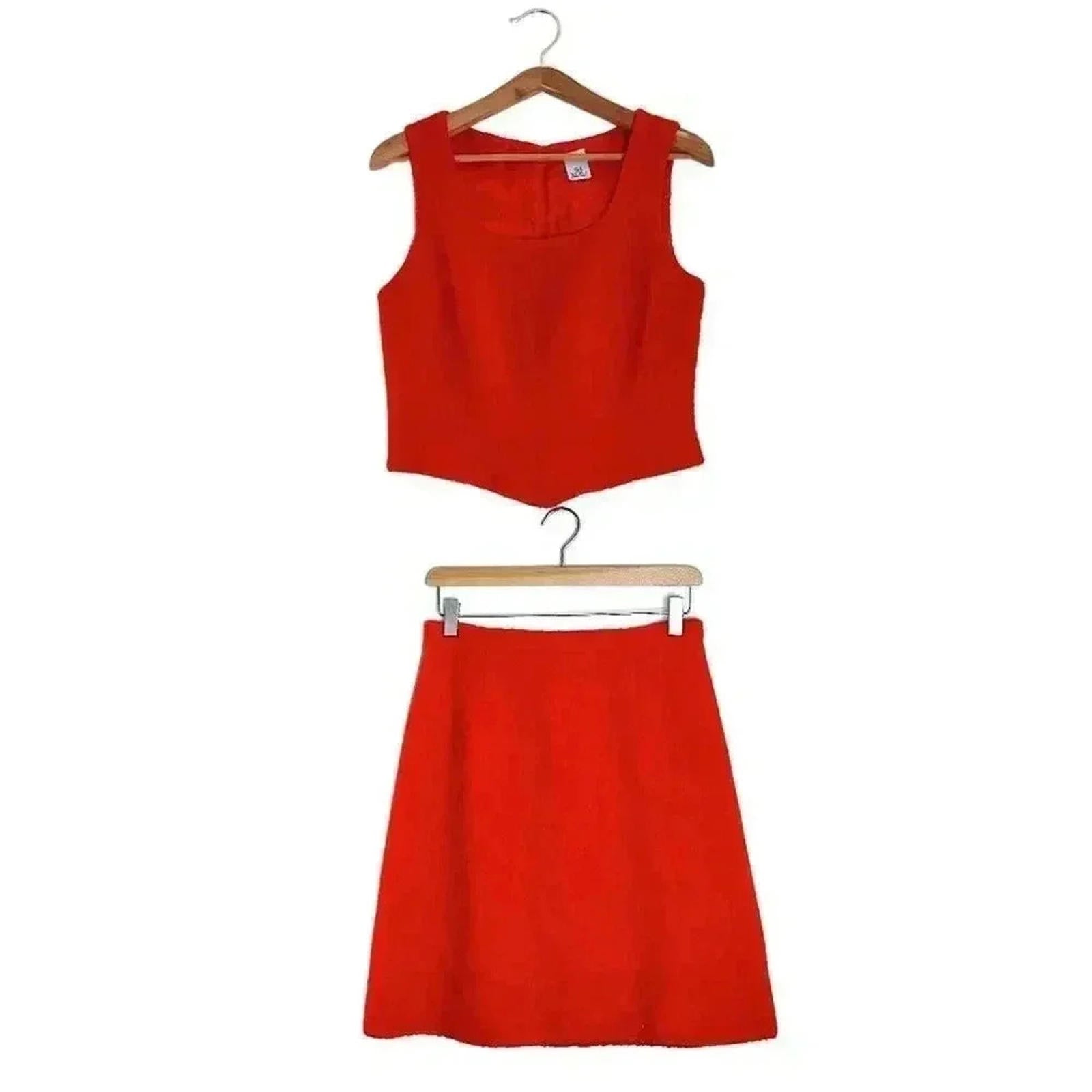 Vintage Si You Wool Orange Skirt Set Women's Size 10 by Hot Girl Secondhand