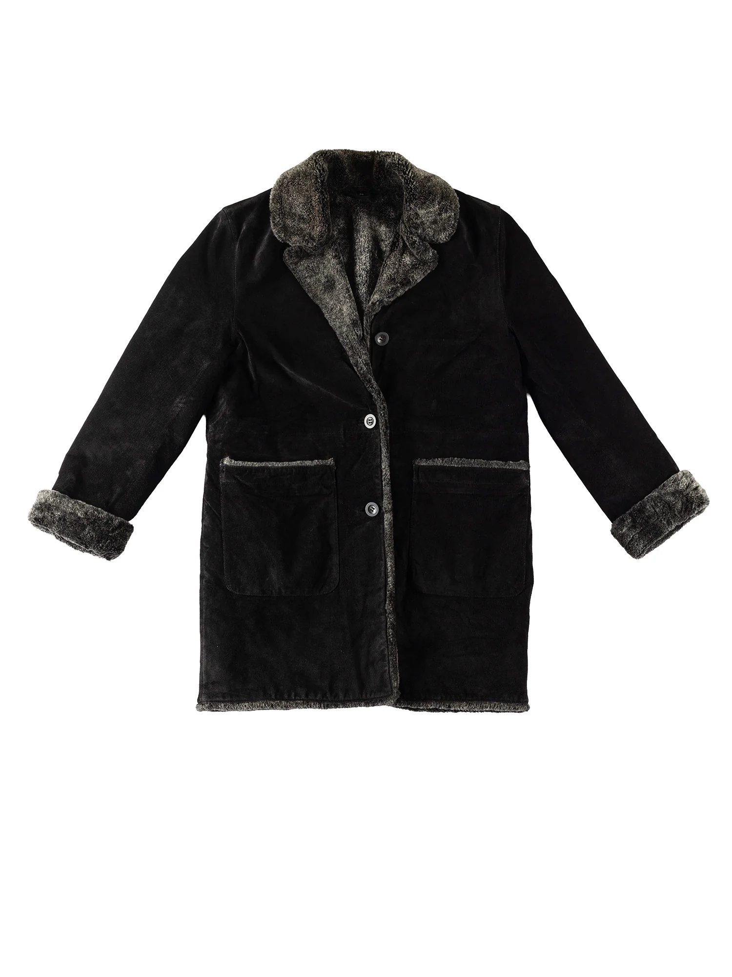 Vintage 80's Women Faux Sheepskin Coat in Black by Northern Grip