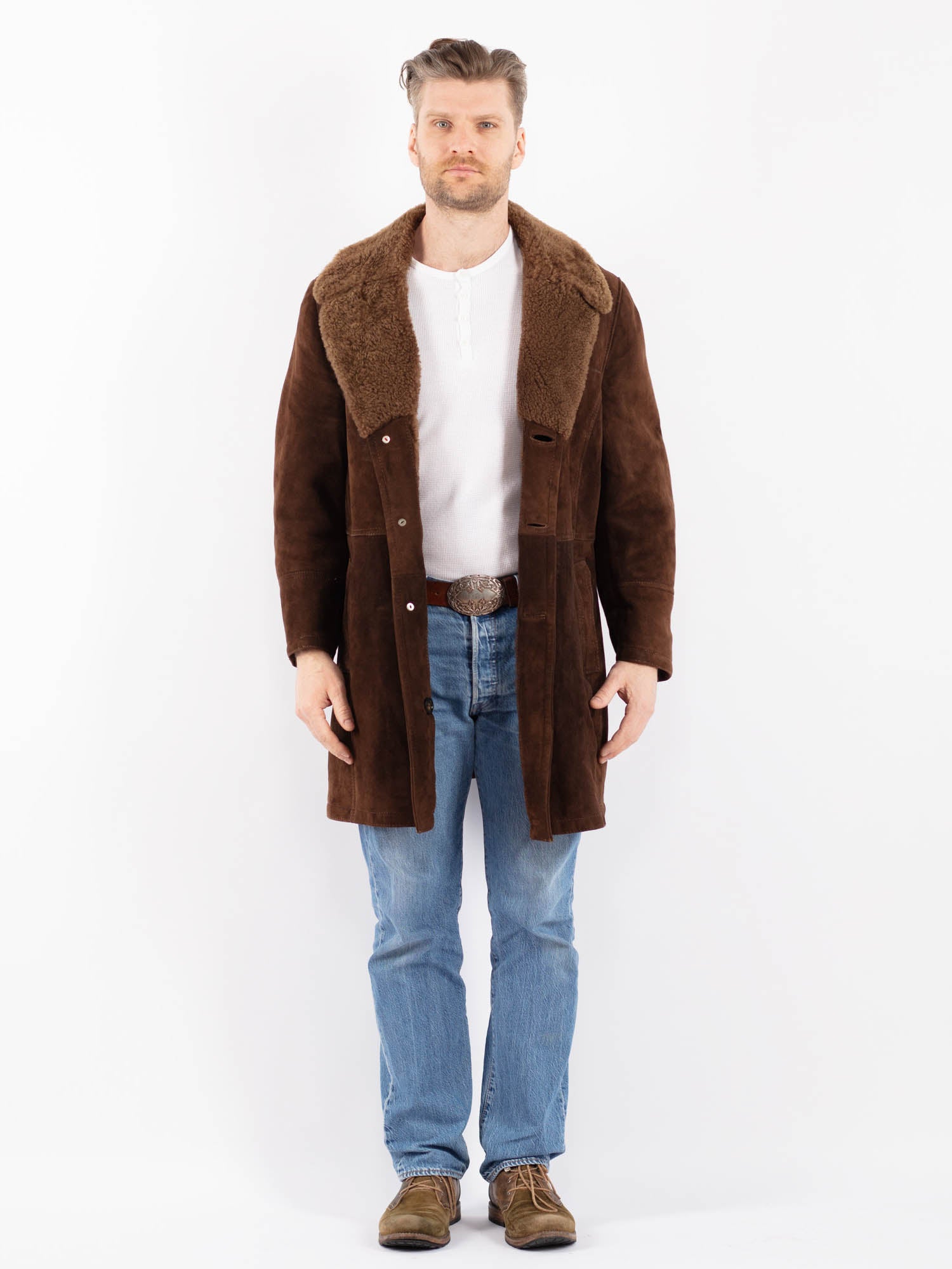 Vintage 70's Men Sheepskin Coat in Brown by Northern Grip