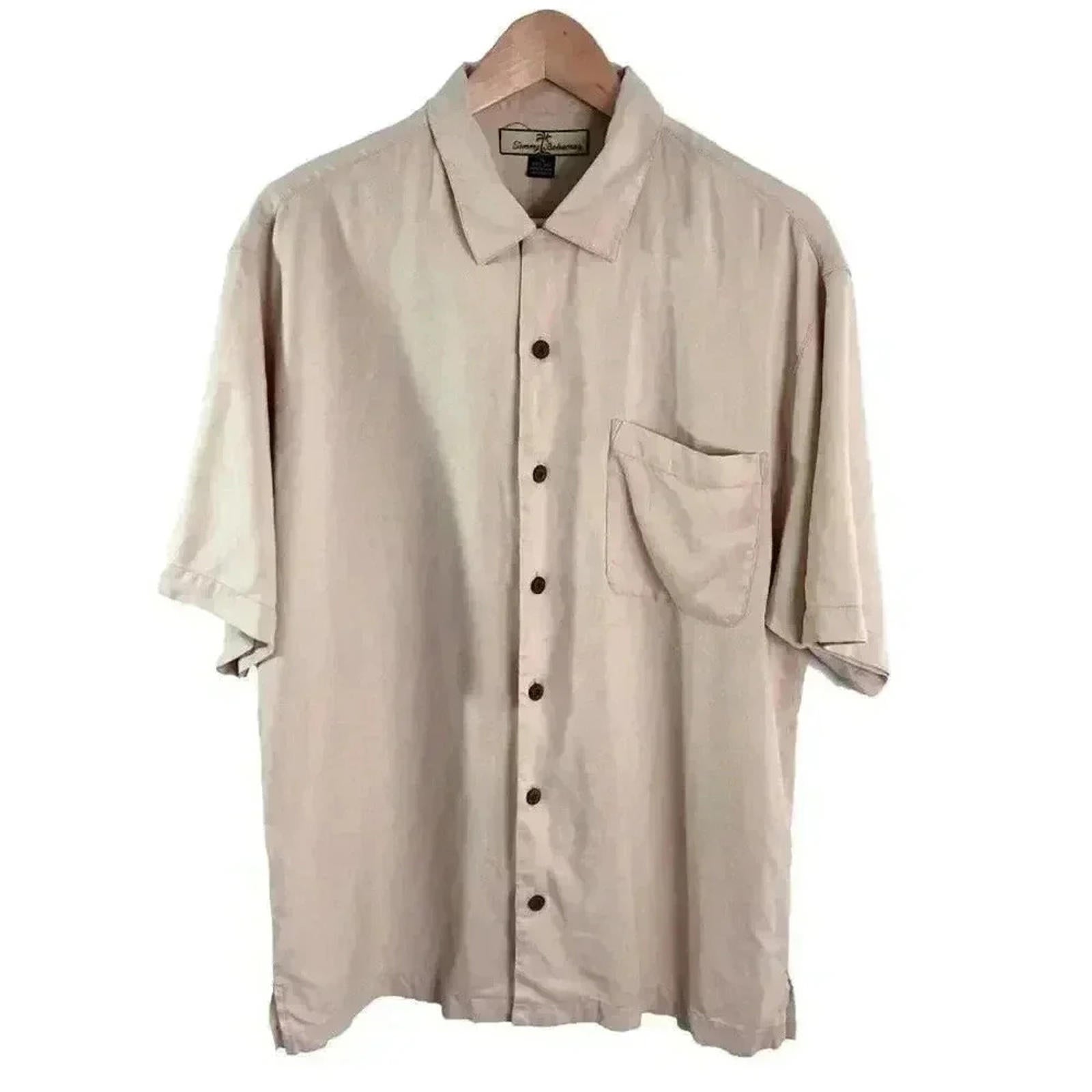 Tommy Bahama Silk Tan Beige Button Down Cigar Club Shirt Men's Size M by Hot Girl Secondhand
