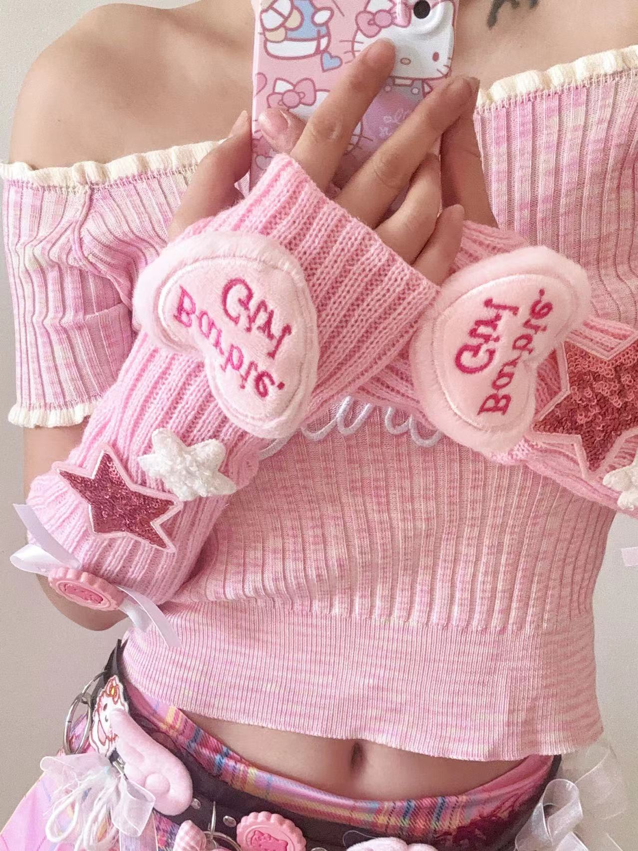 Hidden - Decora Knit Fingerless Gloves for Kawaii Sweet Girls by Land Decora