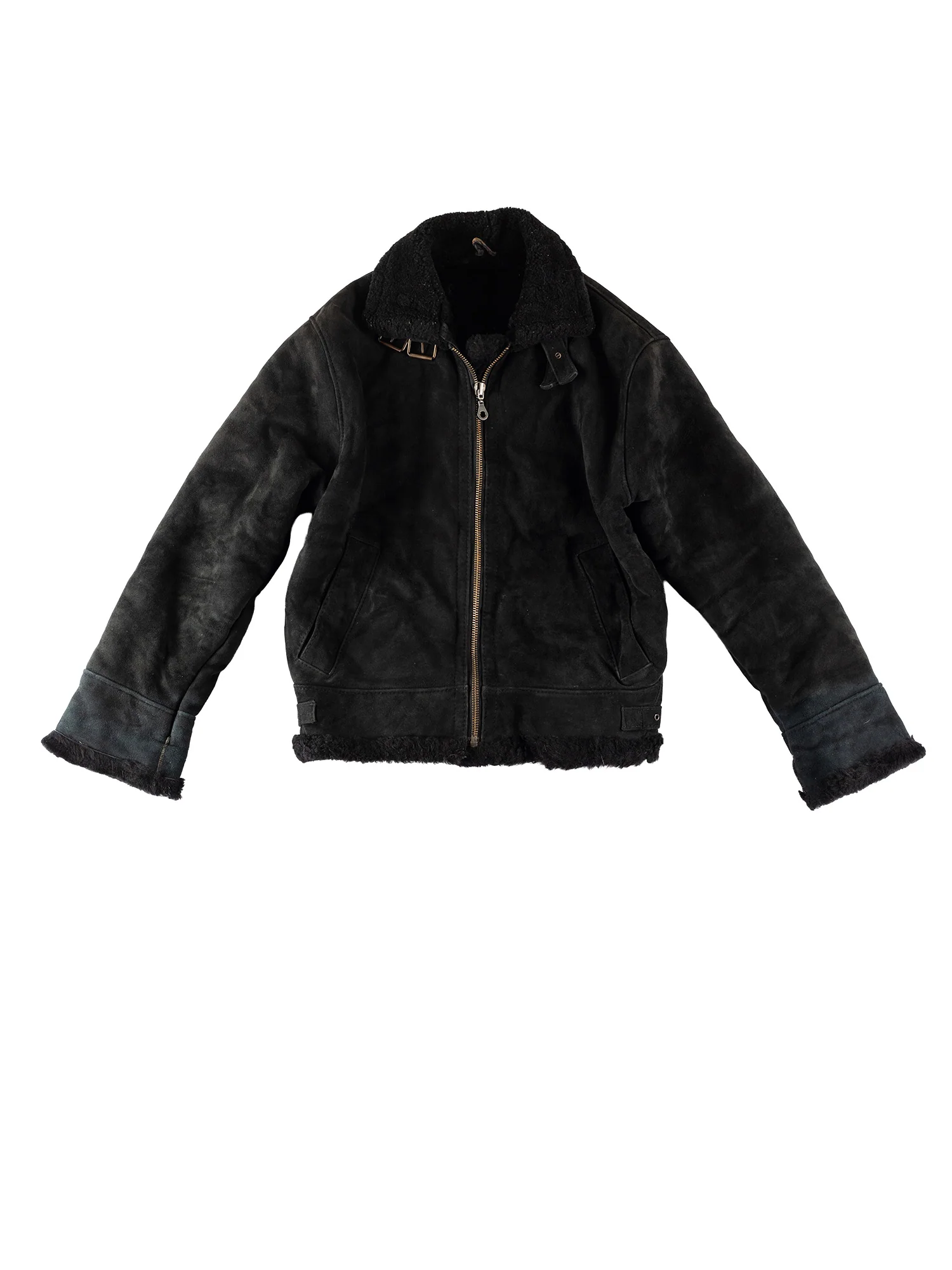 Vintage 80's Women B-3 Style Sheepskin Aviator Bomber Jacket in Black by Northern Grip