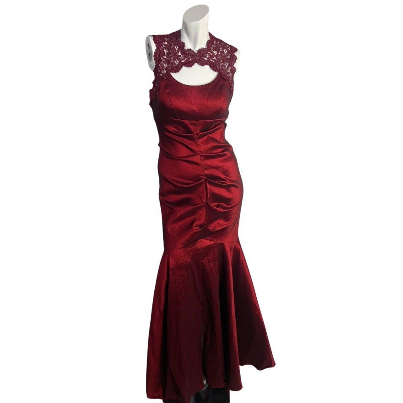 Xscape Sleeveless Stretch Truffeta Dress Lace Red Mermaid Gown Goth Al by Hot Girl Secondhand