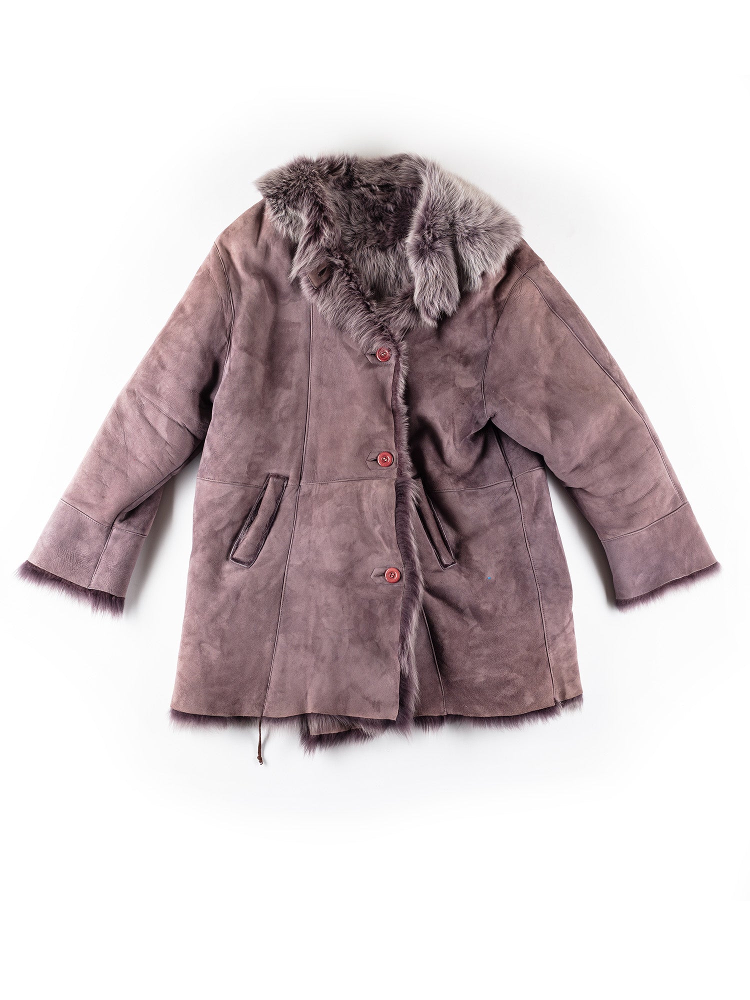 Vintage 70's Women Suede Fur Coat in Purple by Northern Grip