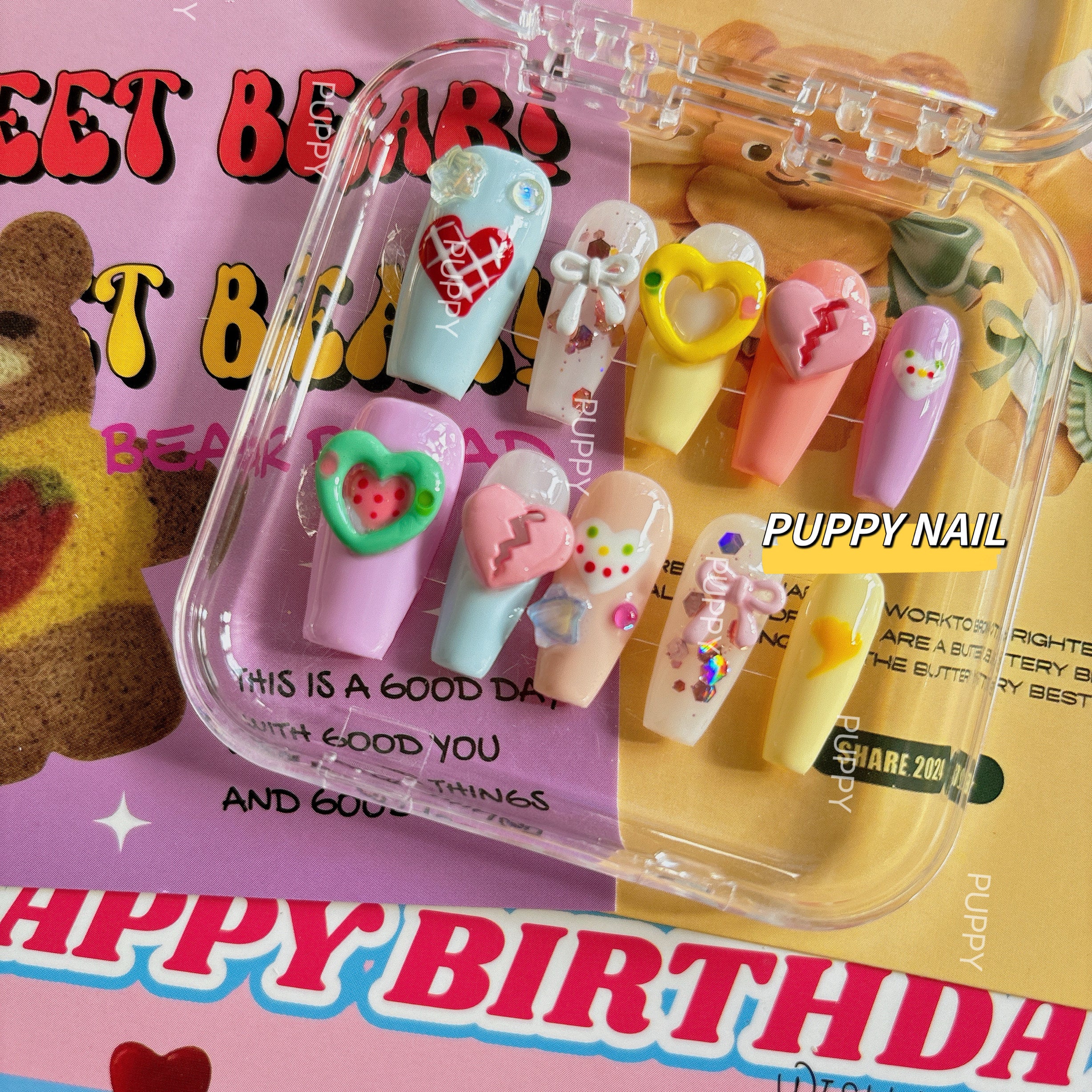 Puppy Dopamine Party Y2K Sexy Heart Long Nails | Colorful Cute Summer New Collection by Land Decora