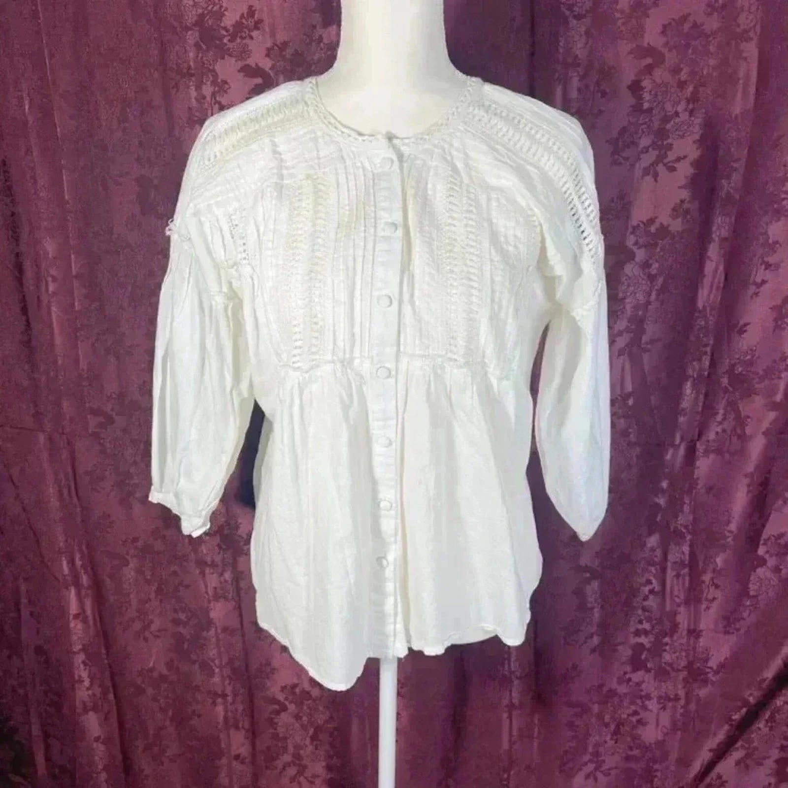 Anthropologie eri + ali White Peasant Blouse Milla Women's Size S by Hot Girl Secondhand