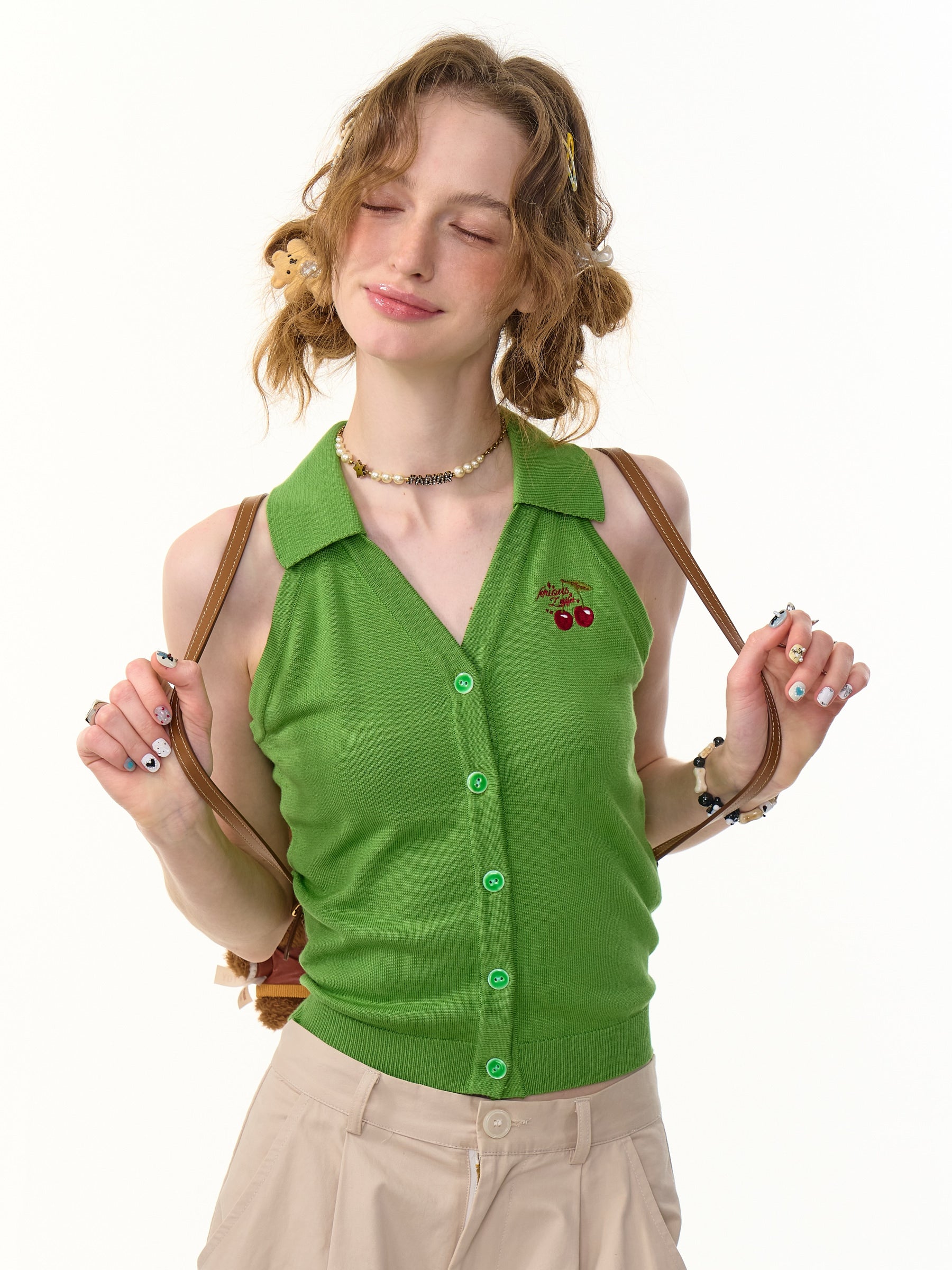 Girly Cherry Embroidery Sleeveless Top - ziziFei by Land Decora