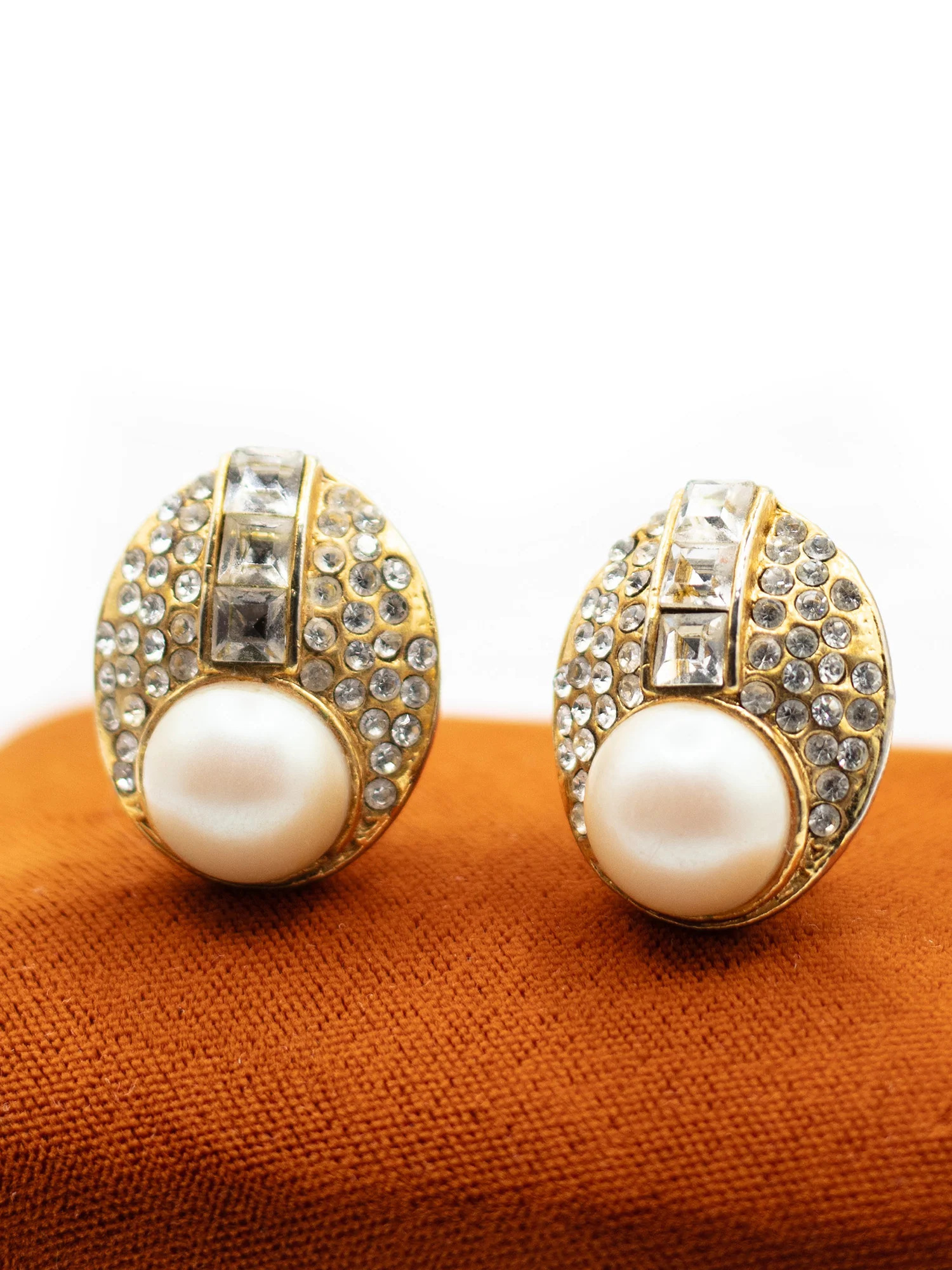 Vintage 80's Pearl Rhinestone Clip-On Earrings by Northern Grip