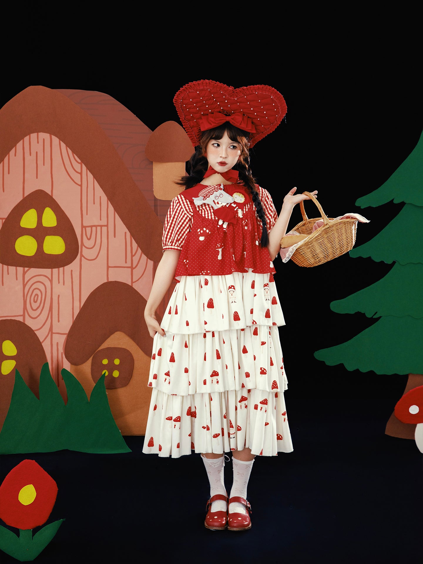 Meugler Kawaii Mushroom Fairy Print Layered Cami Dress – Ruffle Cake Style by Land Decora