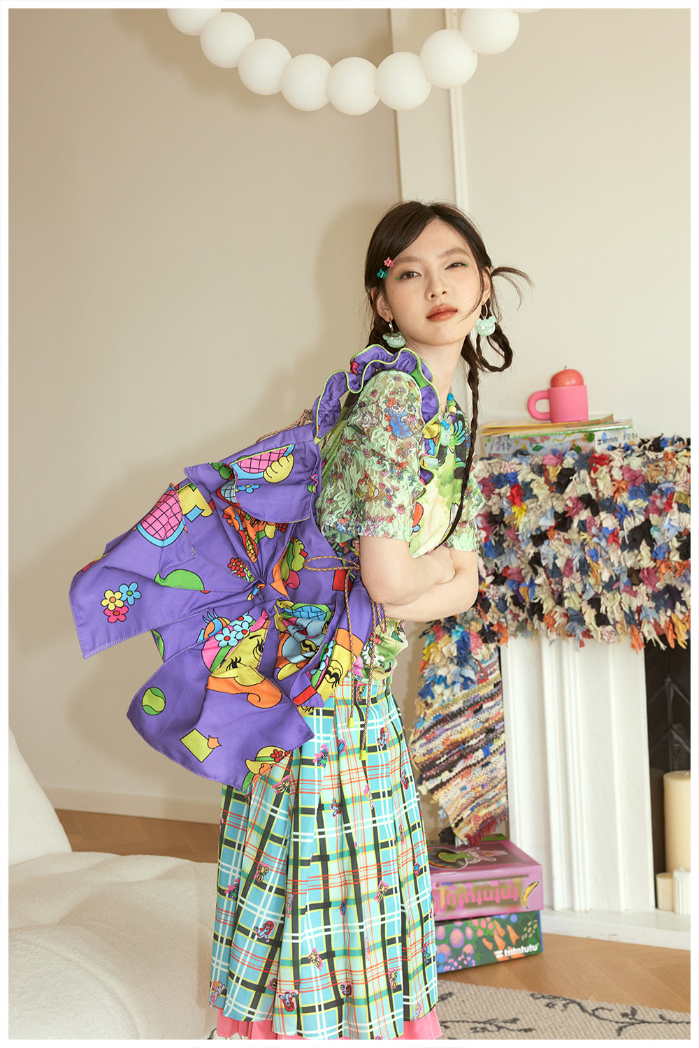 Harajuku Bag Purple Bow Geometric Animal Design Adjustable Drawstring Bag | Tntntutu by Land Decora