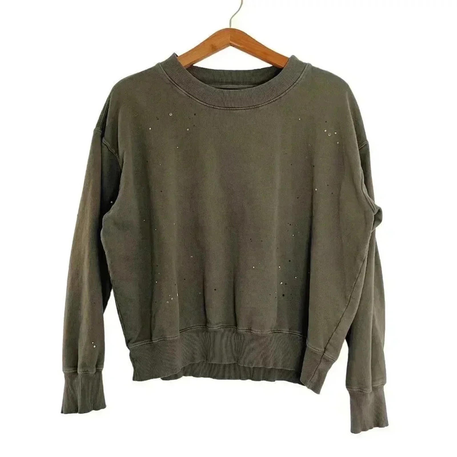 Sundry Army Green Gold Paint Splattered Crewneck Sweatshirt Distressed by Hot Girl Secondhand