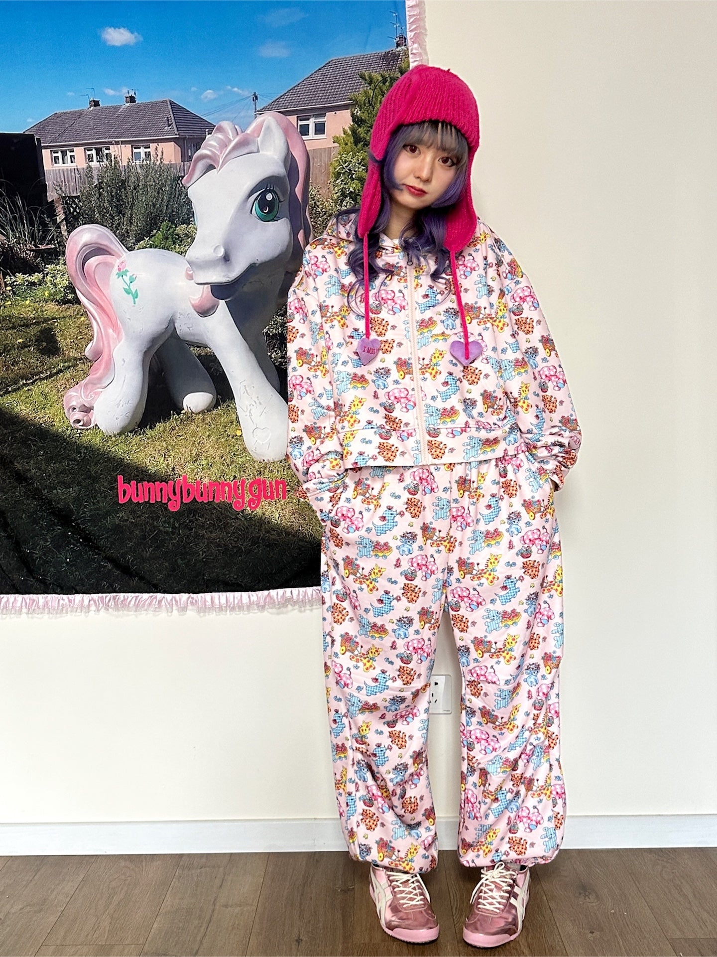 Harajuku Vintage Animal Sweatpants Pink Fleece Loose - BunnyBunnyGun by Land Decora