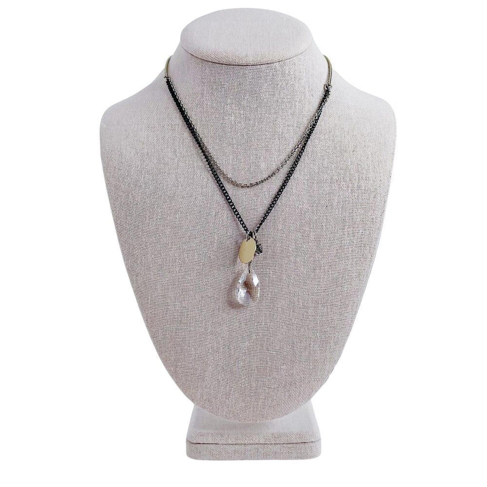Vintage Double Stranded Chain Necklace Clear Rhinestone Pendant Boho B by Hot Girl Secondhand