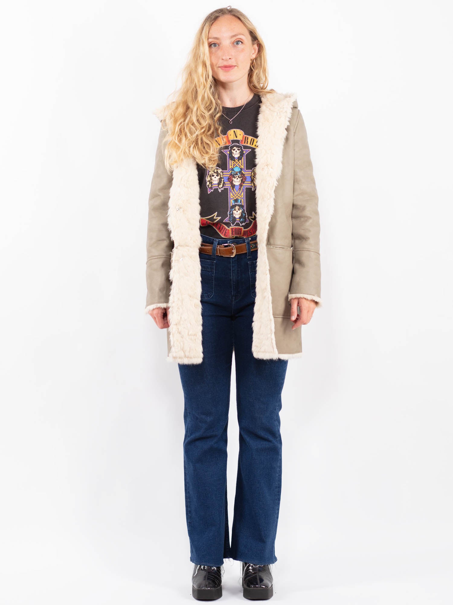 Vintage 00's Women Faux Sheepskin Coat in Beige by Northern Grip