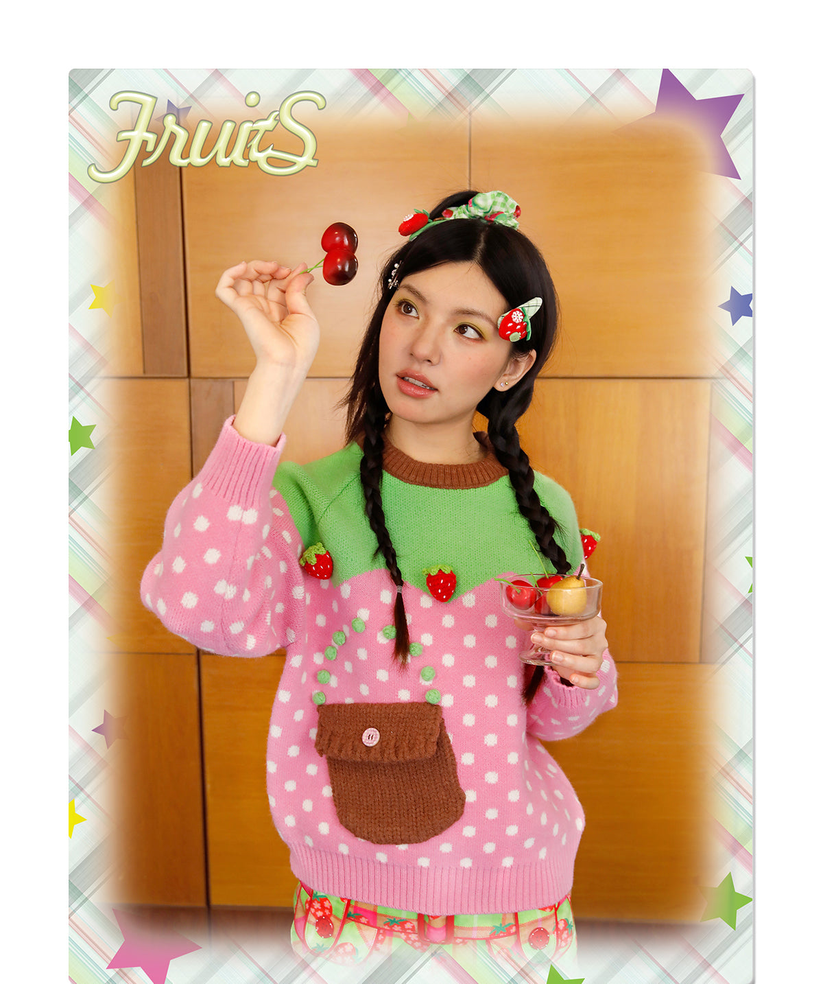 Kawaii Strawberry Polka Dot Pocket Sweater Top - FRUITS by Land Decora