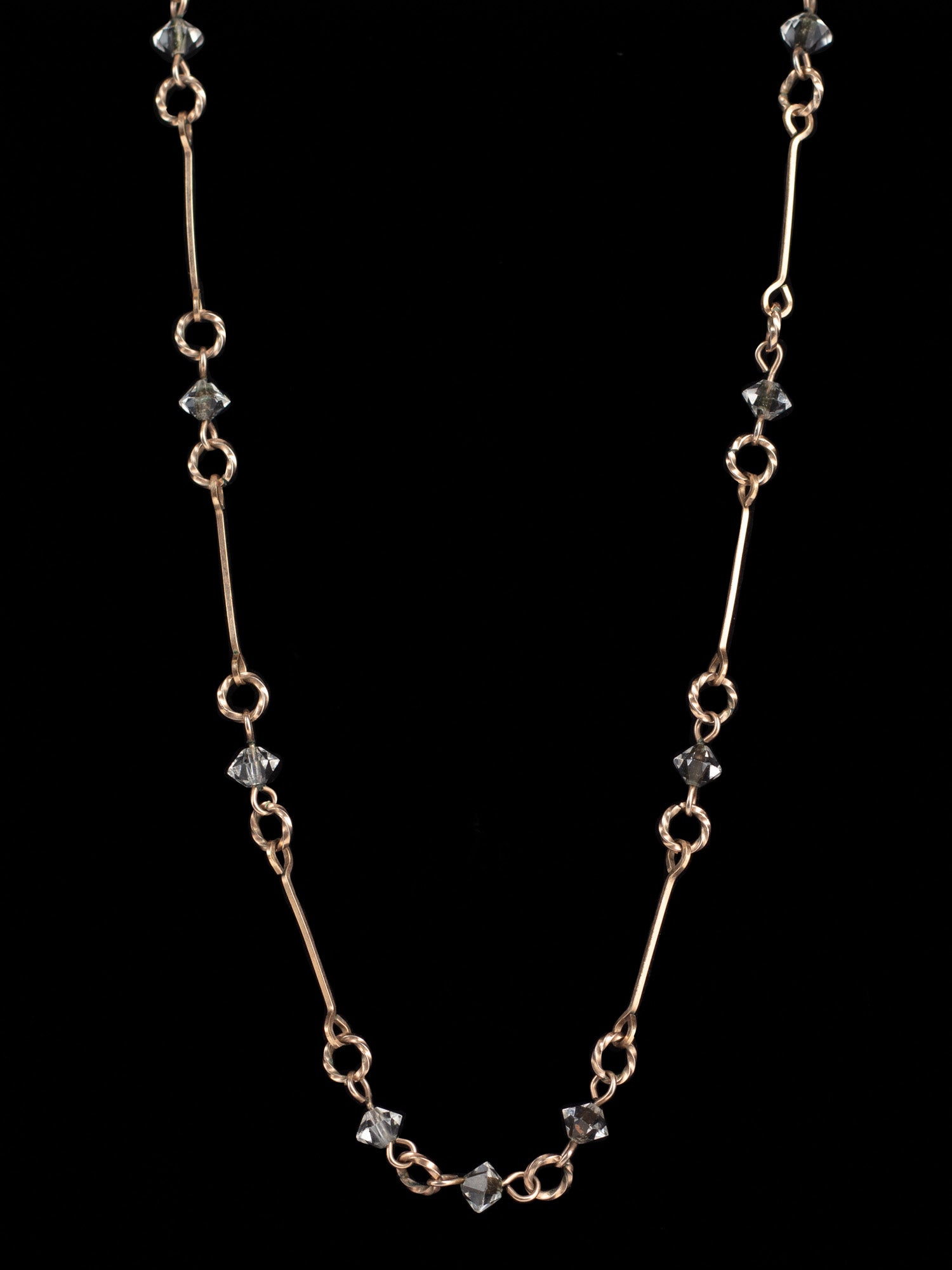 Vintage 40s Clear Crystal Bead Necklace with Twisted Gold-Tone Chain by Northern Grip