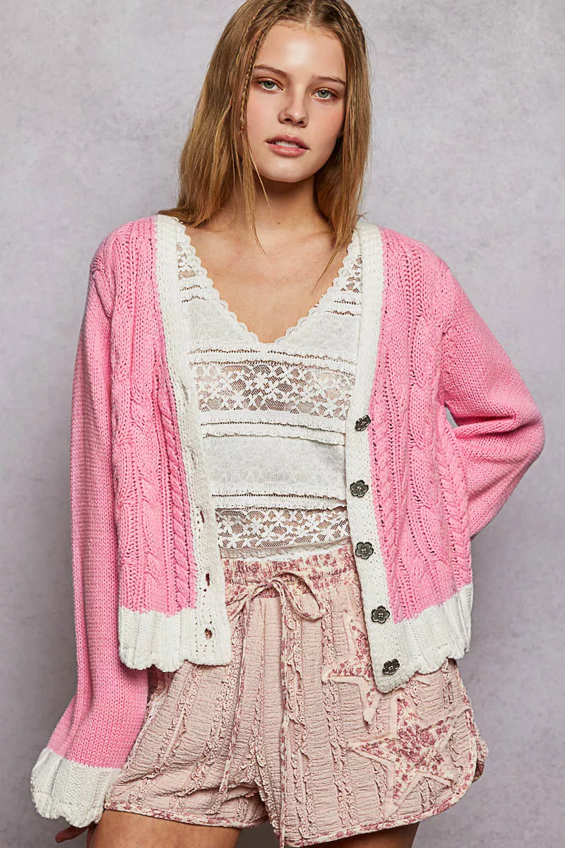 BUTTON DOWN CABLE KNIT CARDIGAN by RAËLIV