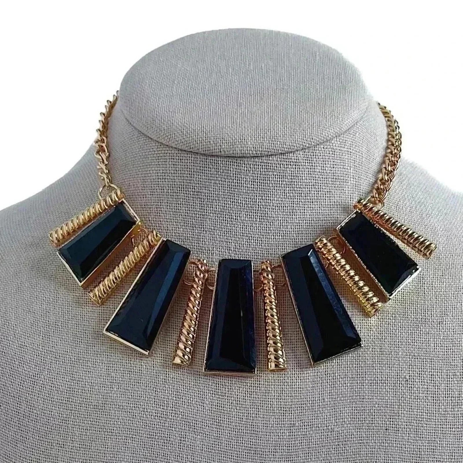 Geometric Gold and Black Statement Necklace Bohemian Boho Chic by Hot Girl Secondhand