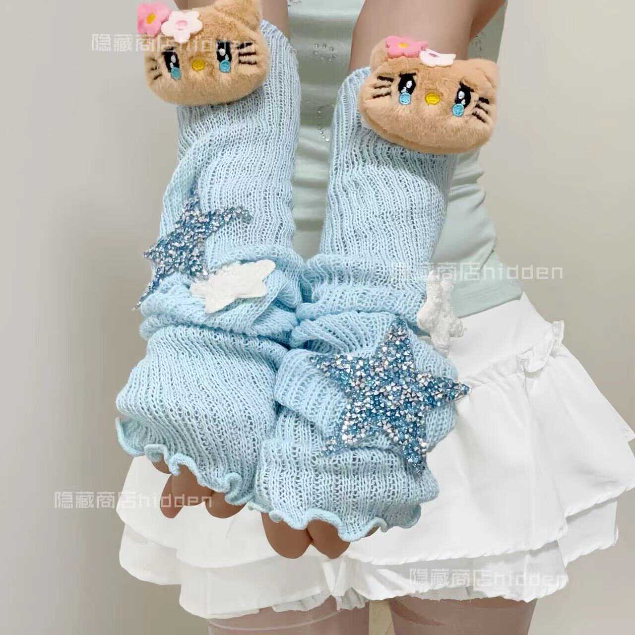 Hidden – Decora Kei Cute Sleeves with Stars Blue Versatile Accessories by Land Decora