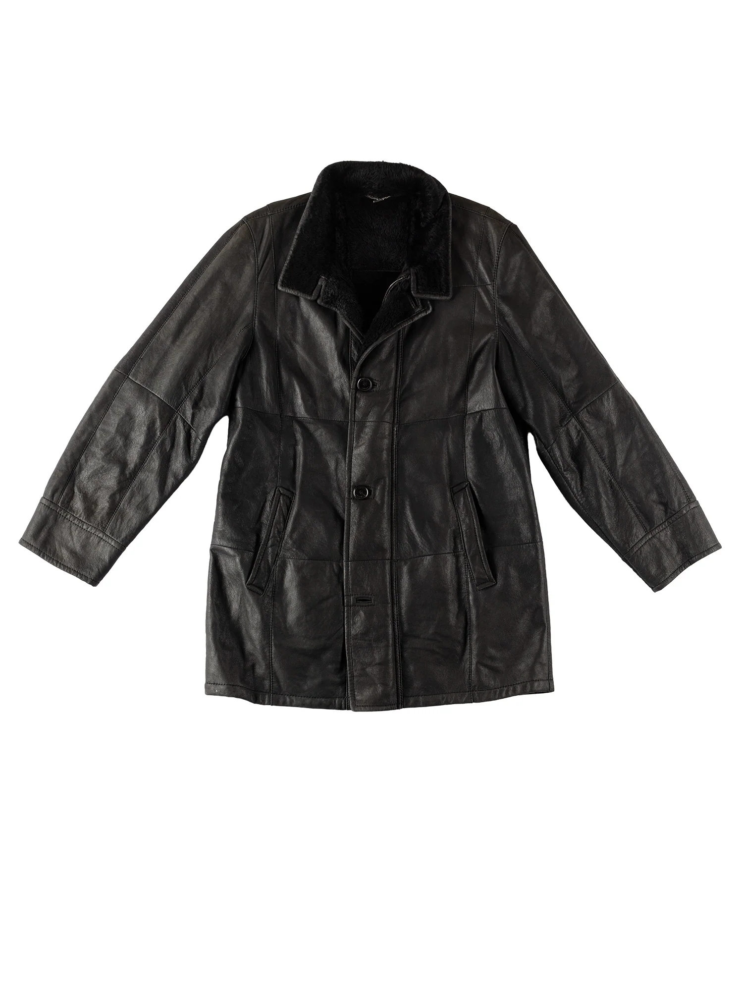 Vintage 80's Men Sheepskin Coat in Black by Northern Grip