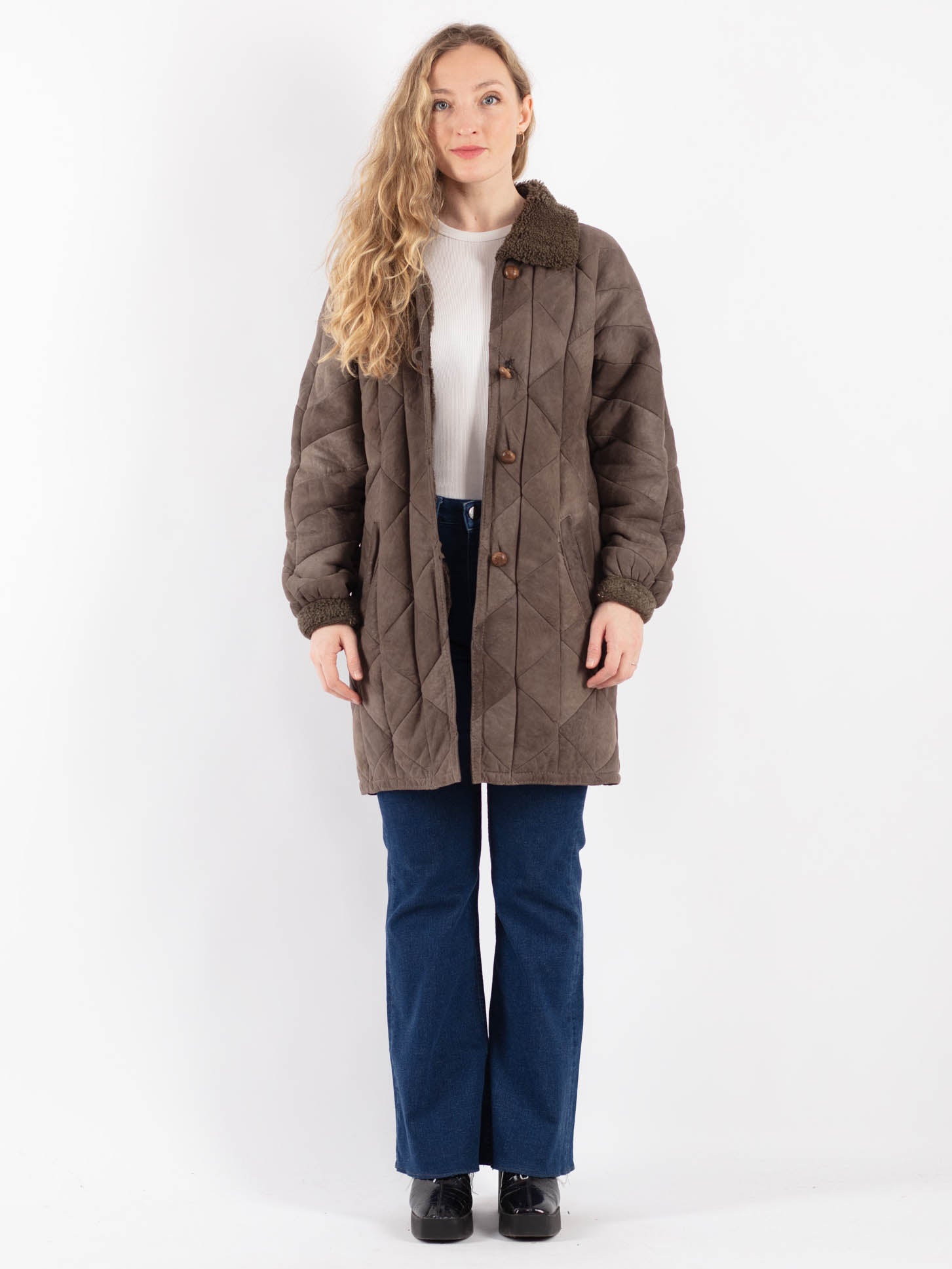 Vintage 90's Women Sheepskin Coat in Brown by Northern Grip