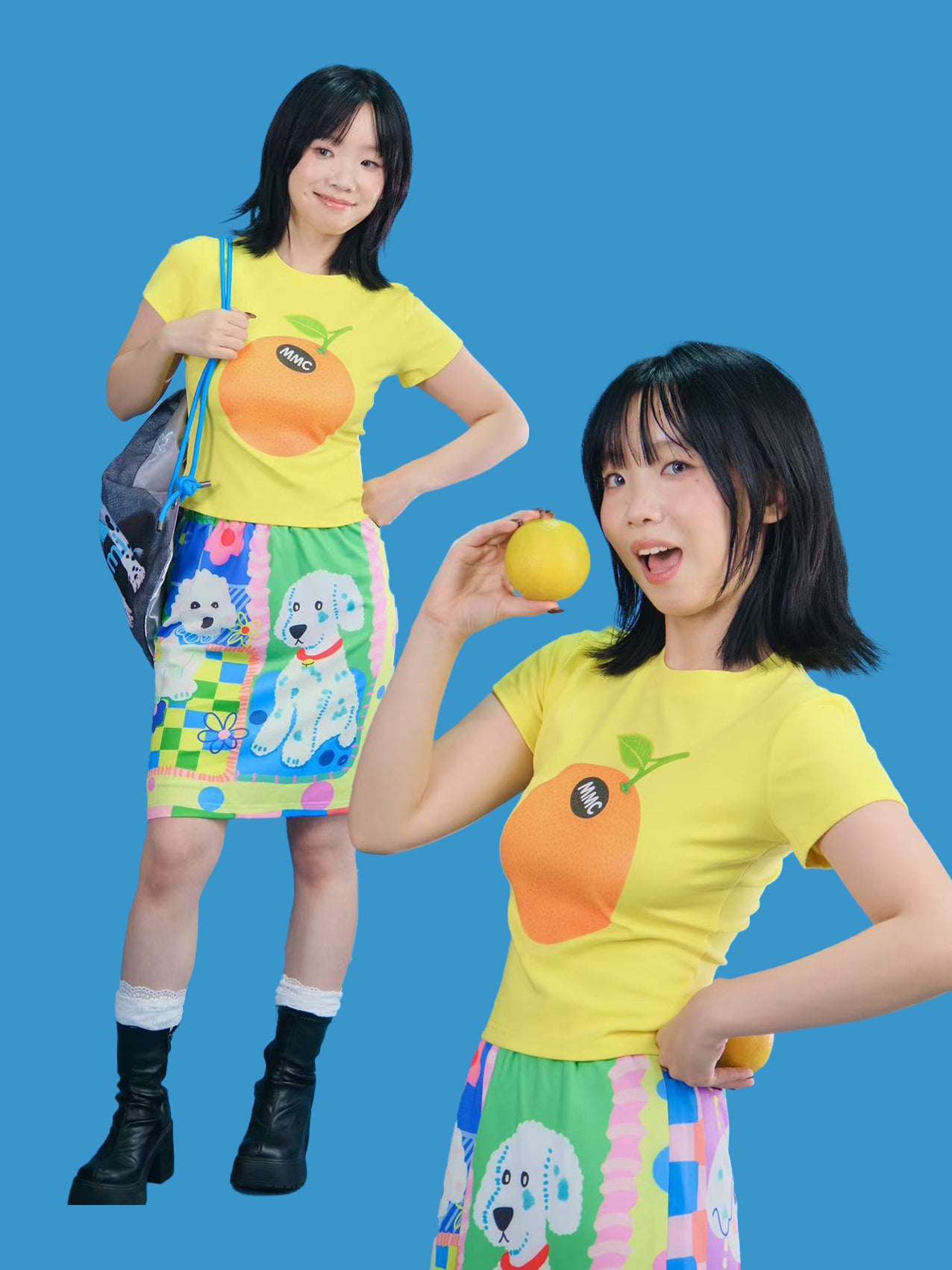 Decora Kei Orange Print Slim Fit T-Shirt Kawaii Harajuku - MeowMeow Bug by Land Decora