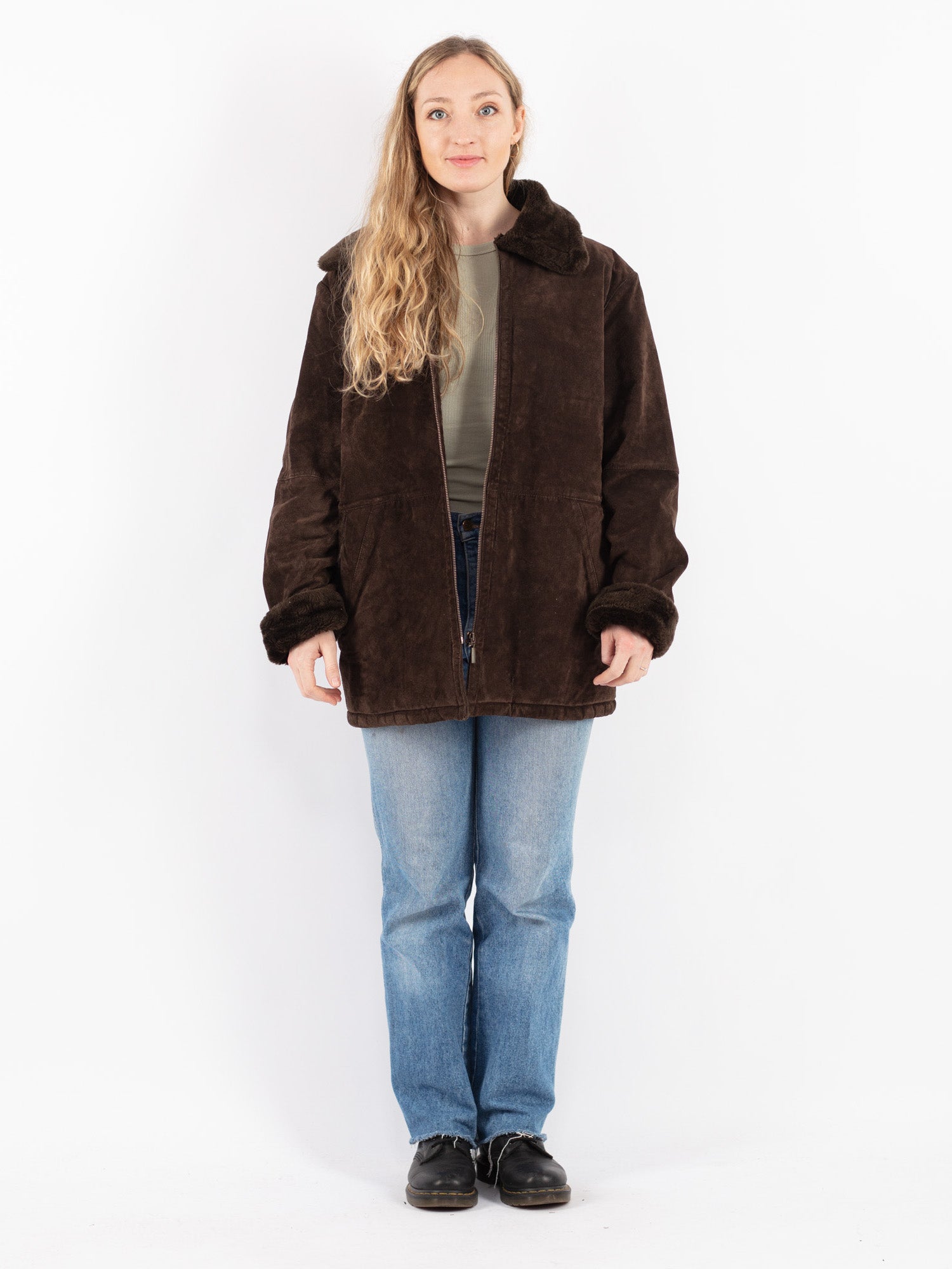 Vintage 90's Women Suede Sherpa Coat in Brown by Northern Grip