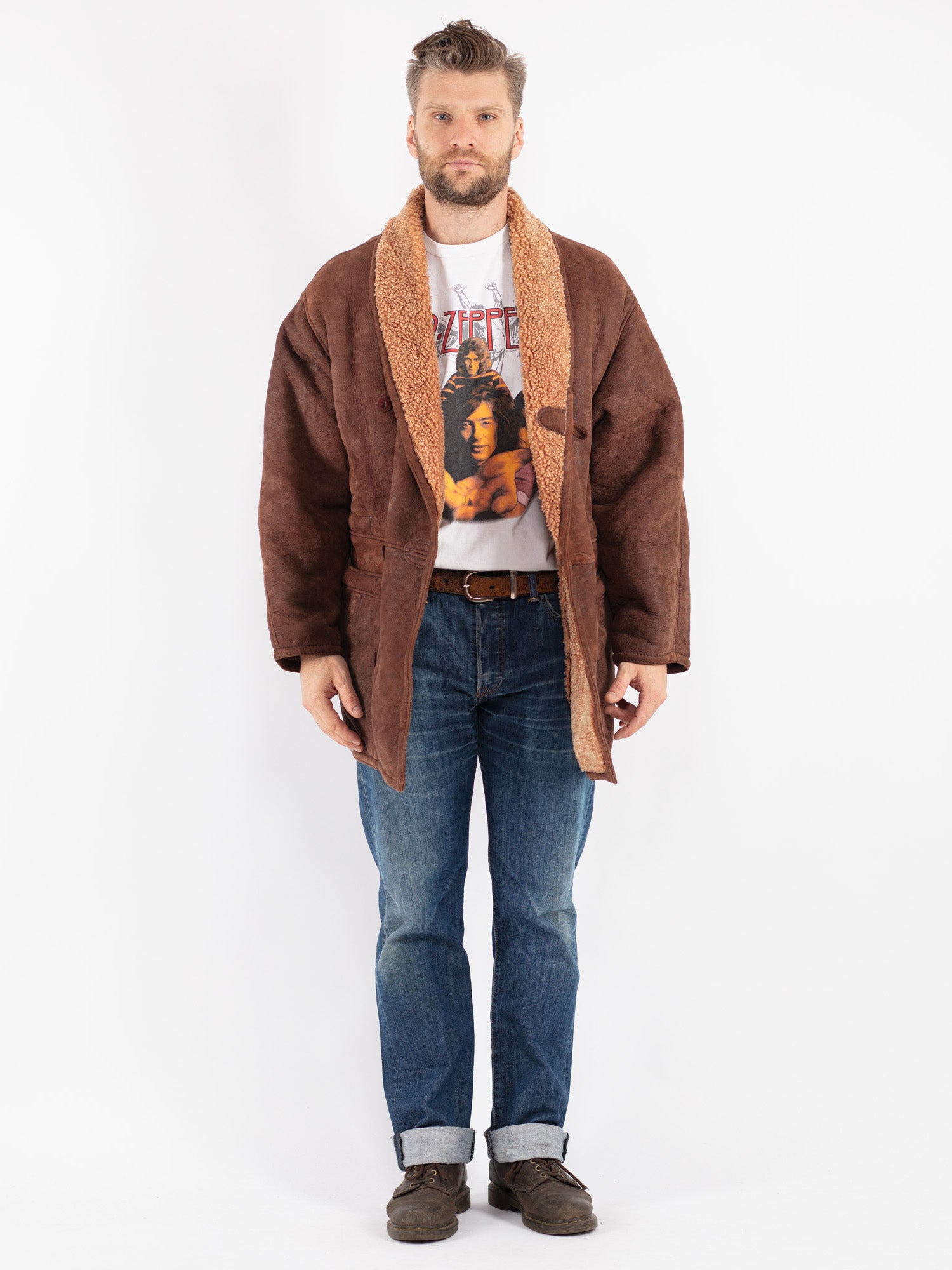 Vintage 90's Men Sheepskin Coat in Brown by Northern Grip