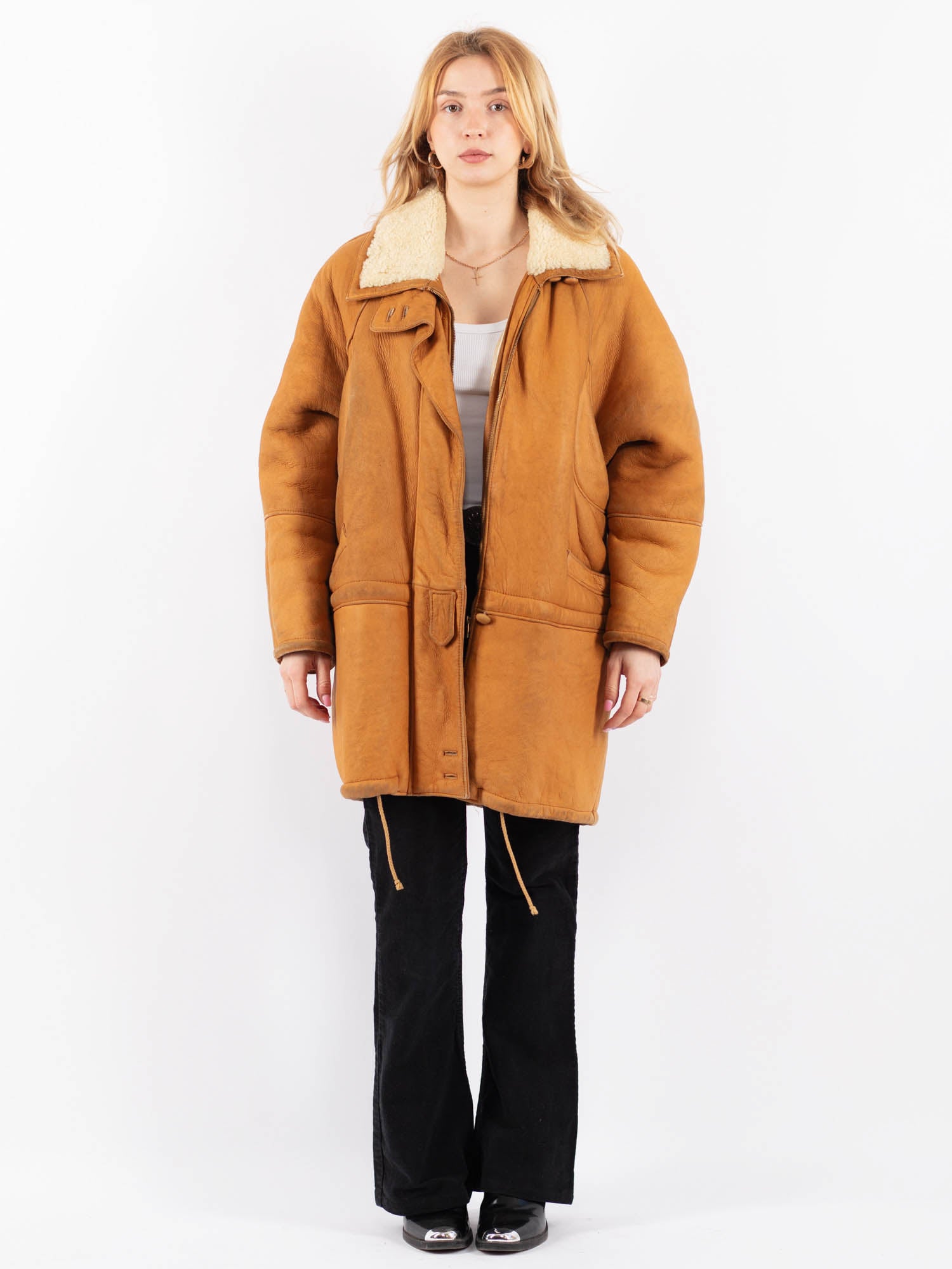 Vintage 80's Women Sheepskin Shearling Coat in Brown by Northern Grip