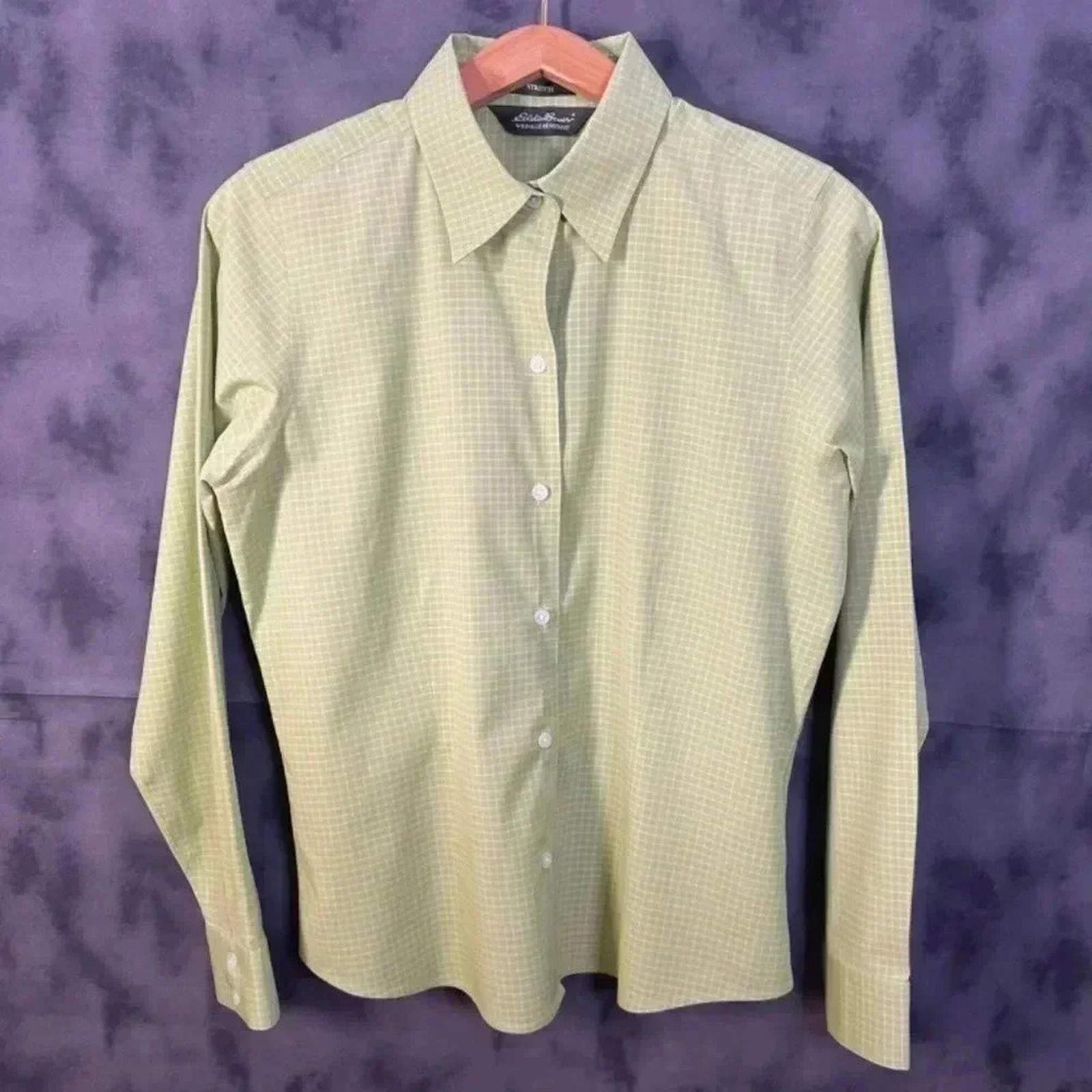 Eddie Bauer Green Grid Print Stretch Wrinkle Resistant Button Up Shirt by Hot Girl Secondhand