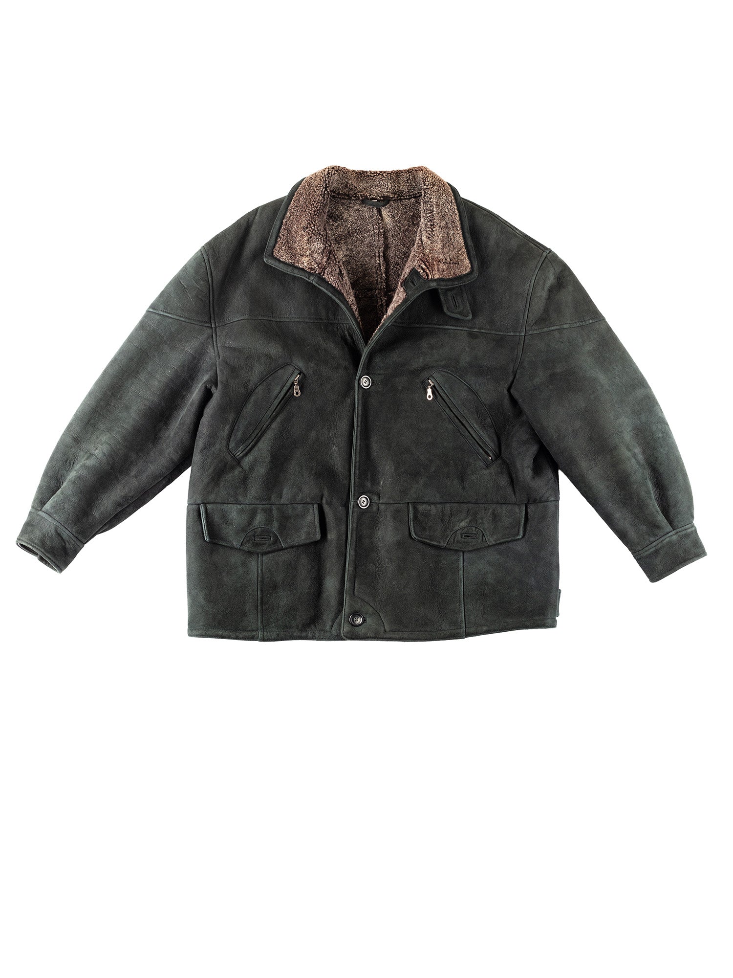 Vintage 90's Men Sheepskin Coat in Green by Northern Grip