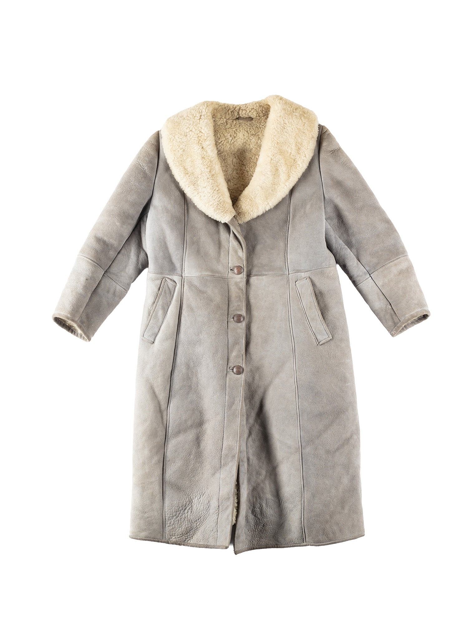 Vintage 80's Women Sheepskin Maxi Coat in Gray by Northern Grip