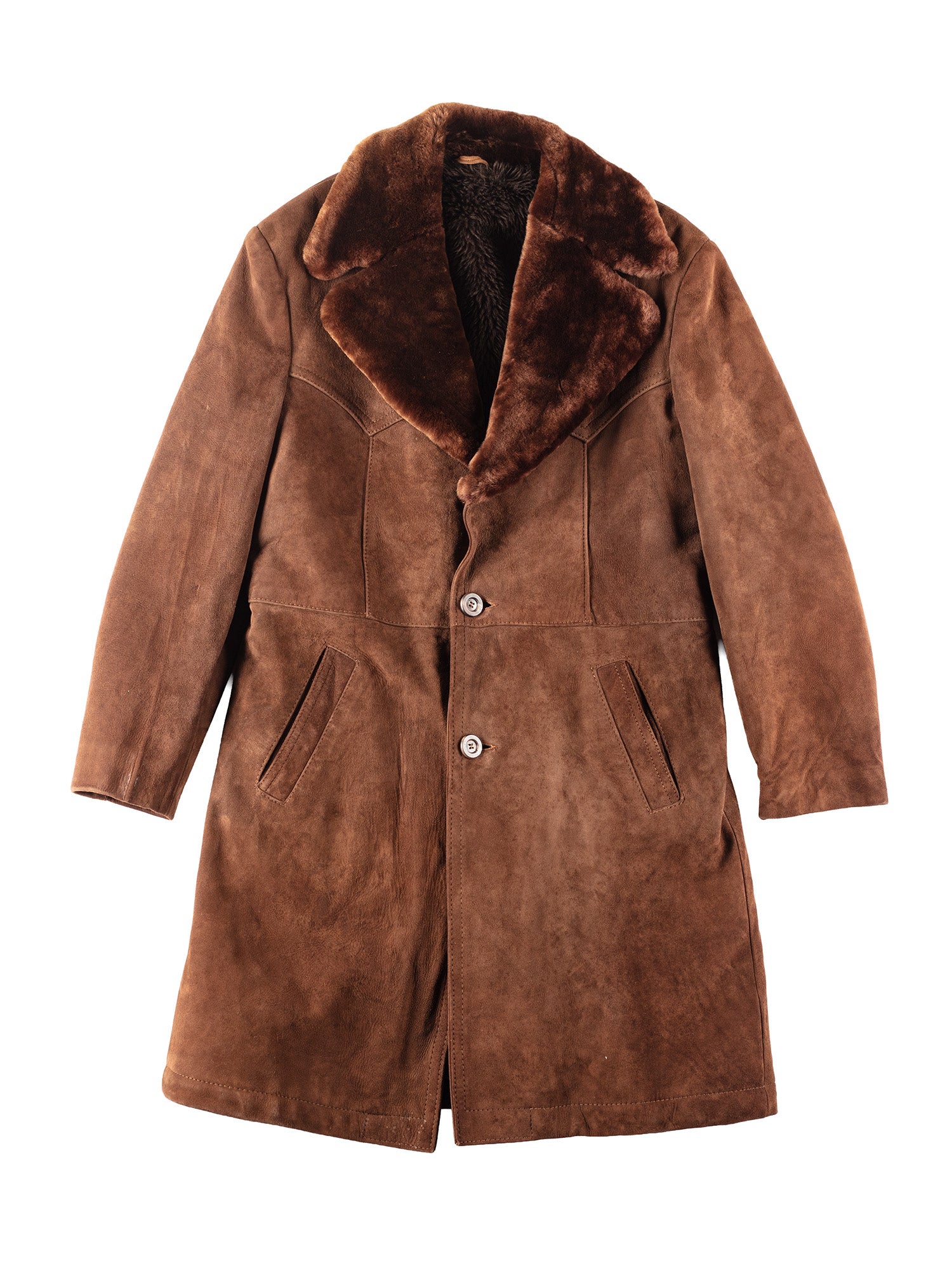 Vintage 70's Men Faux Sheepskin Coat in Brown by Northern Grip
