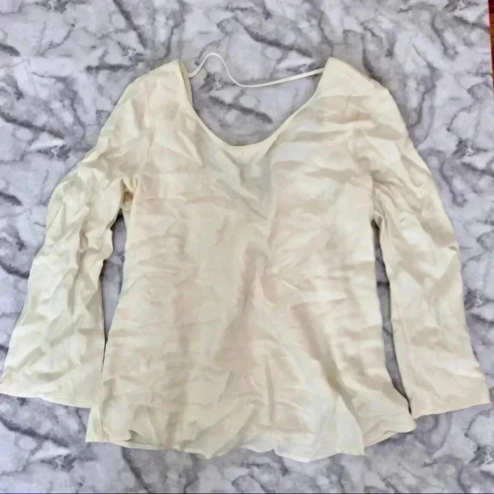 Ella Moss Cream Blouse Open Back Long Sleeve Office Women's Size S by Hot Girl Secondhand