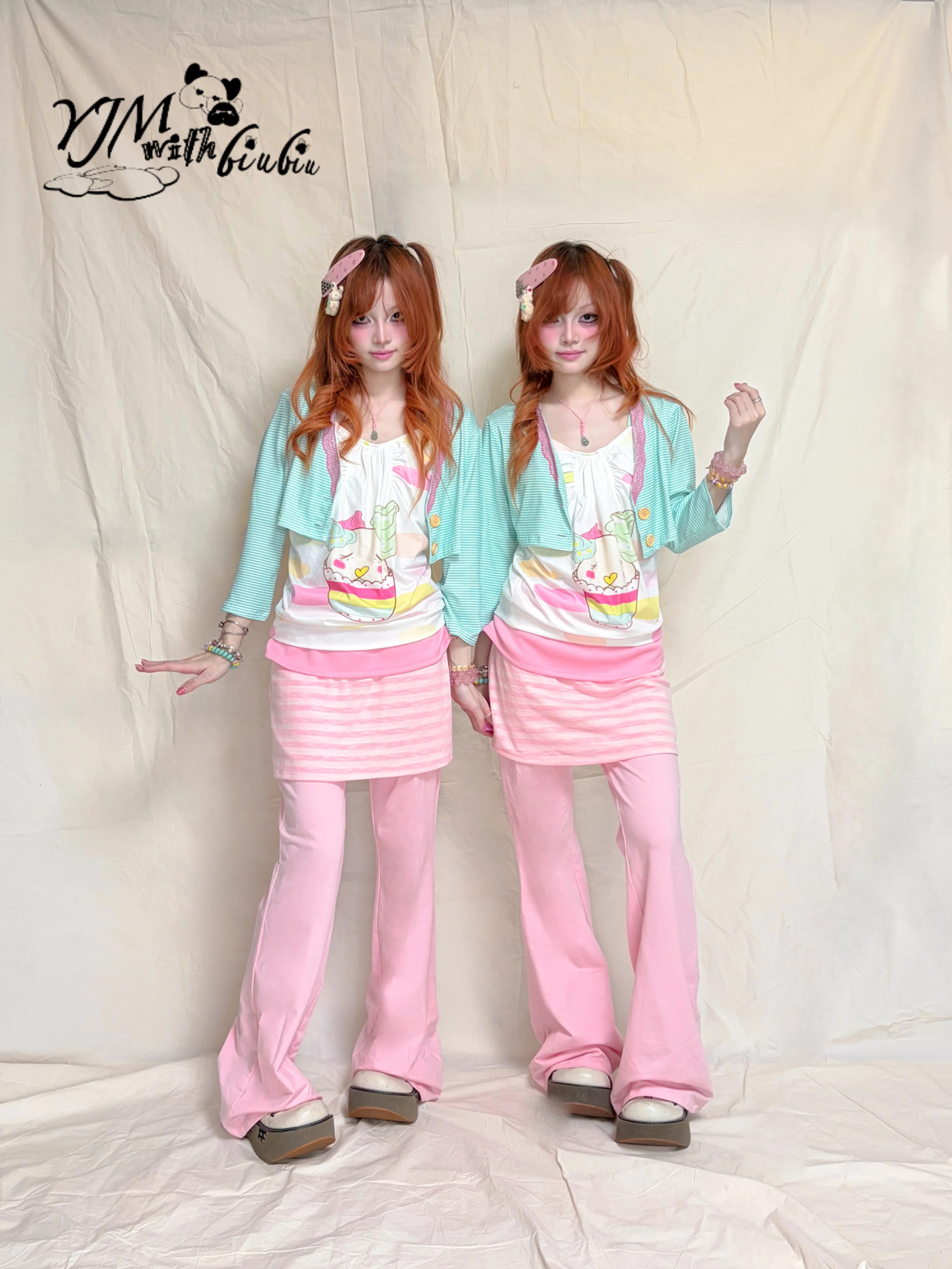 Kawaii Pink Stripe Skirt Pants - YJM with biubiu by Land Decora
