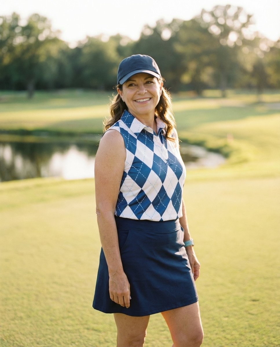 Blue and Pink Argyle Sleeveless Polo by Putter Girl