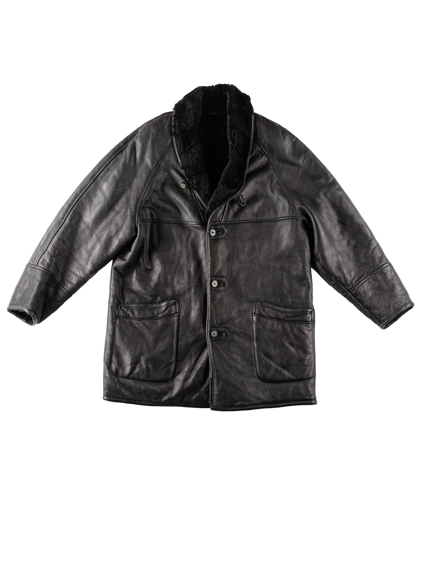 Vintage 90's Men Sheepskin Coat in Black by Northern Grip