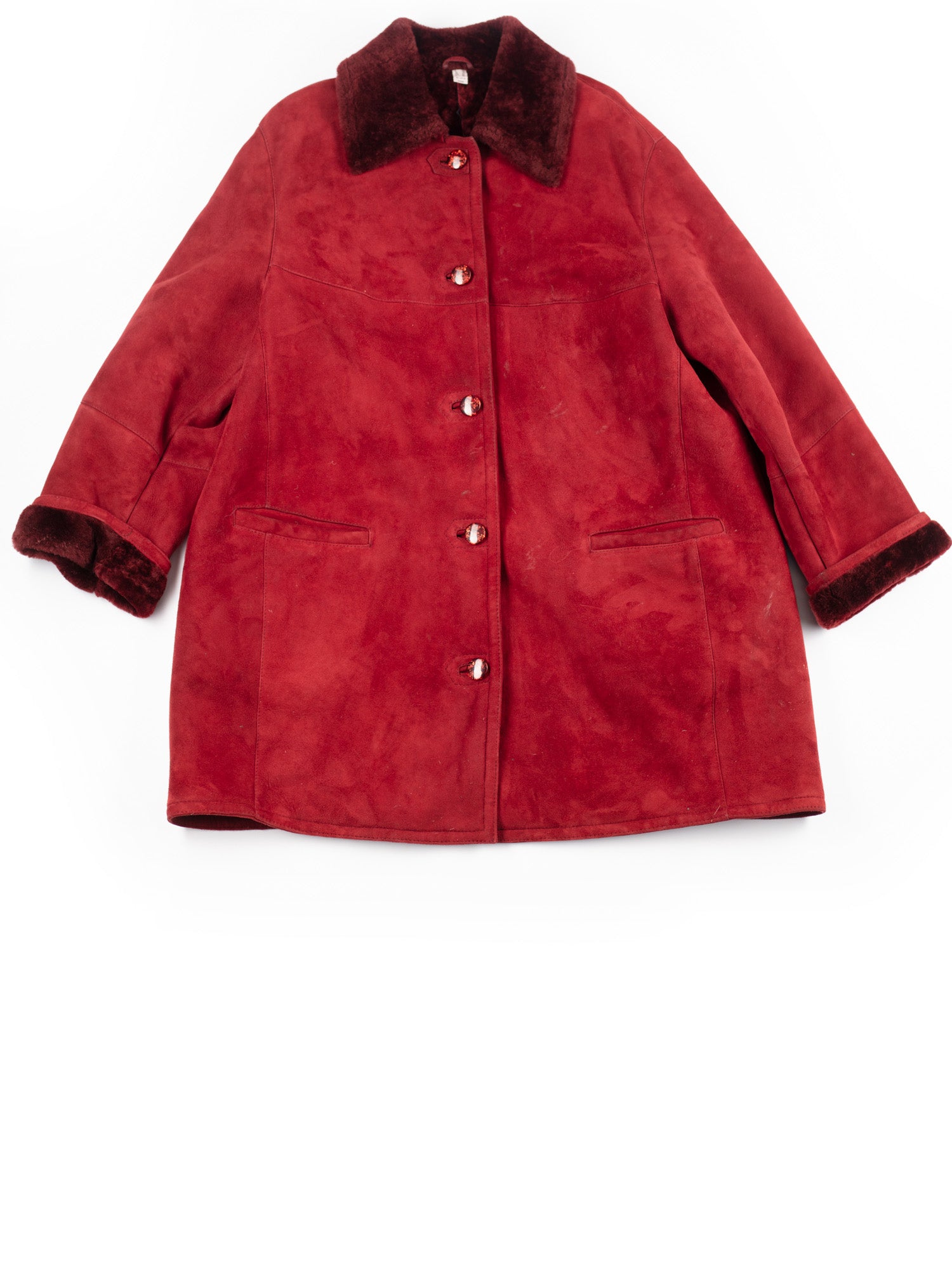 Vintage 80's Women Sheepskin Shearling Coat in Red by Northern Grip