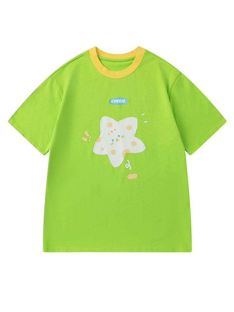 KURIOSITAET Green Star Decora Kei T-shirt – Oversized Cotton Tee by Land Decora