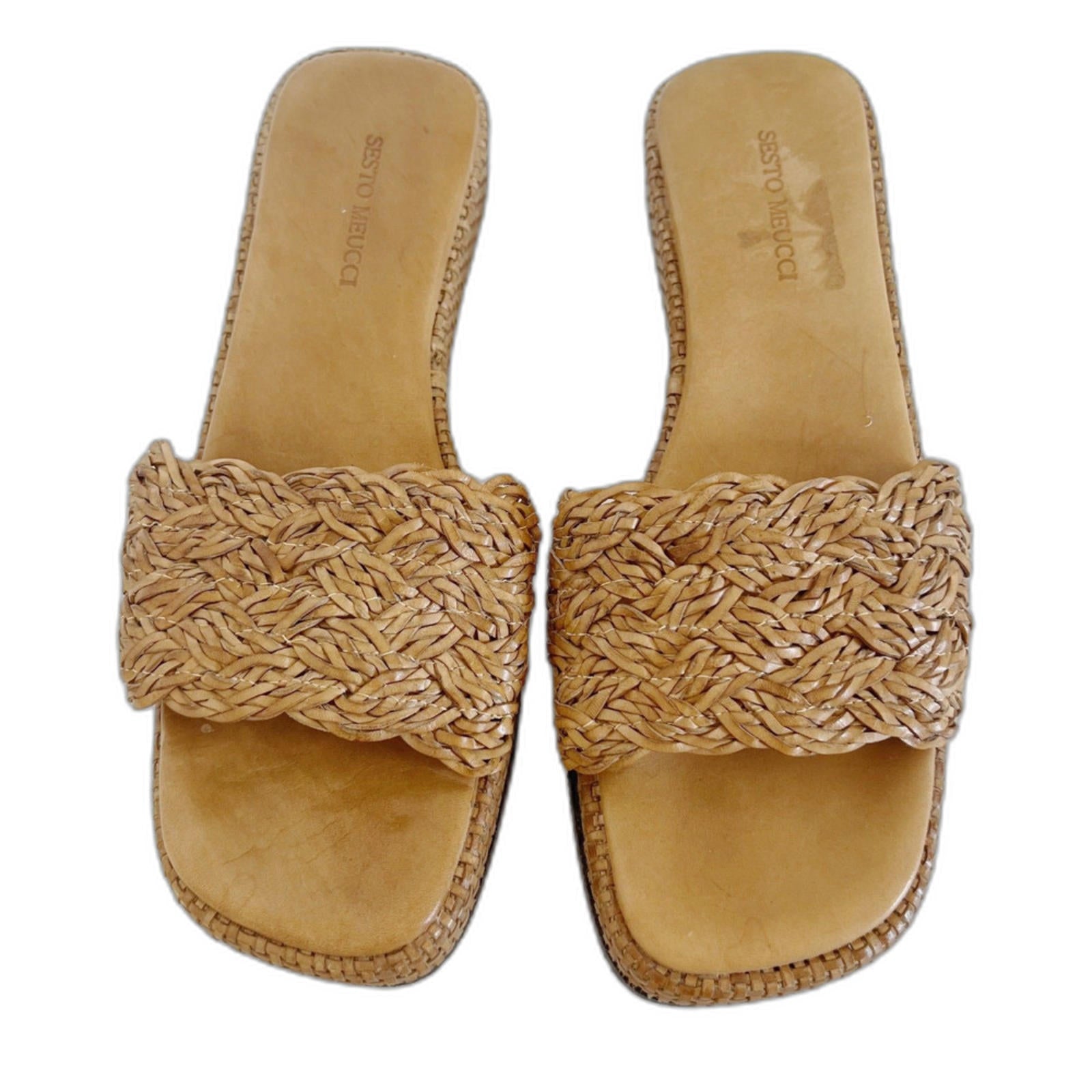 Sesto Meucci Tan Leather Platform Sandals Woven Braided Leather Size 8 by Hot Girl Secondhand