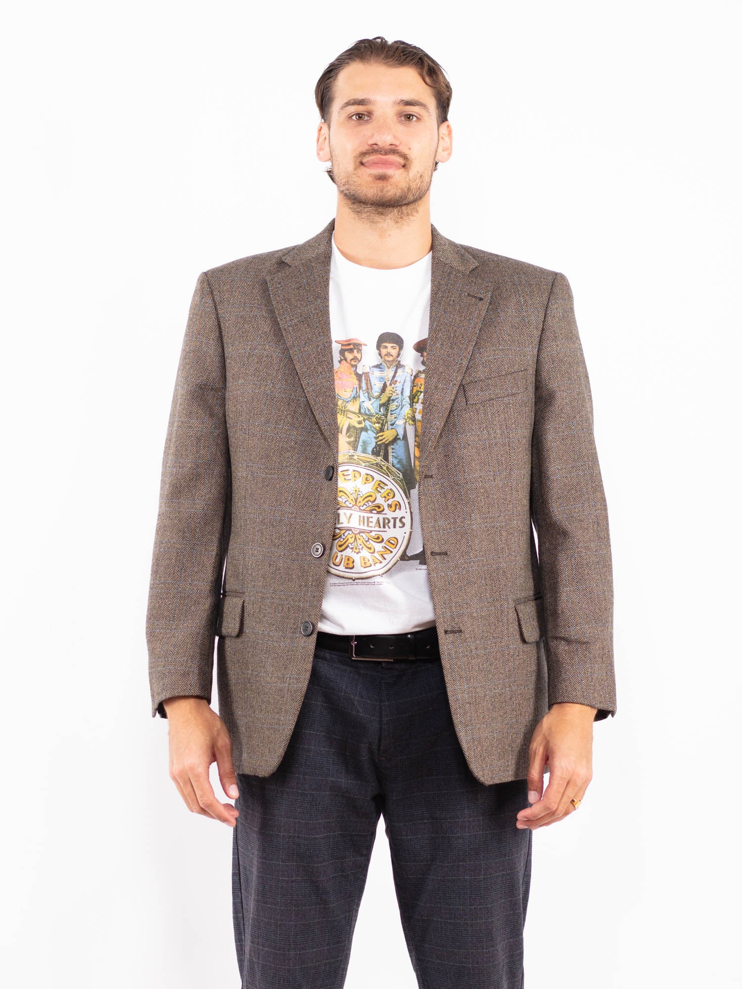 Vintage 00's Men Wool Blazer Jacket in Beige by Northern Grip