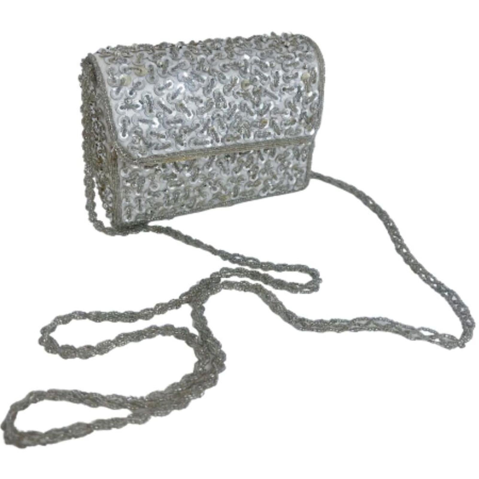 Vintage 90s Silver Sequined Beaded Embellished Evening Bag Party Purse by Hot Girl Secondhand