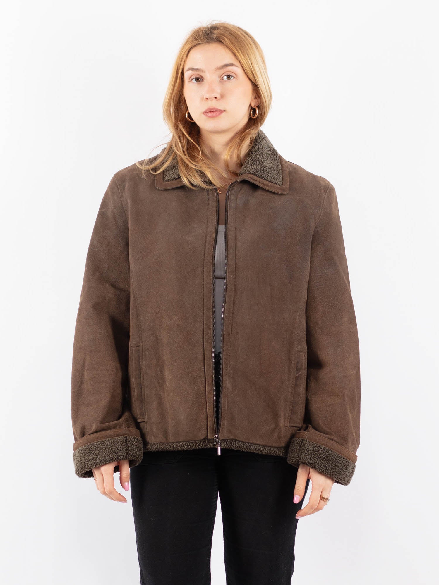 Vintage 90's Women Suede Sherpa Jacket in Brown by Northern Grip