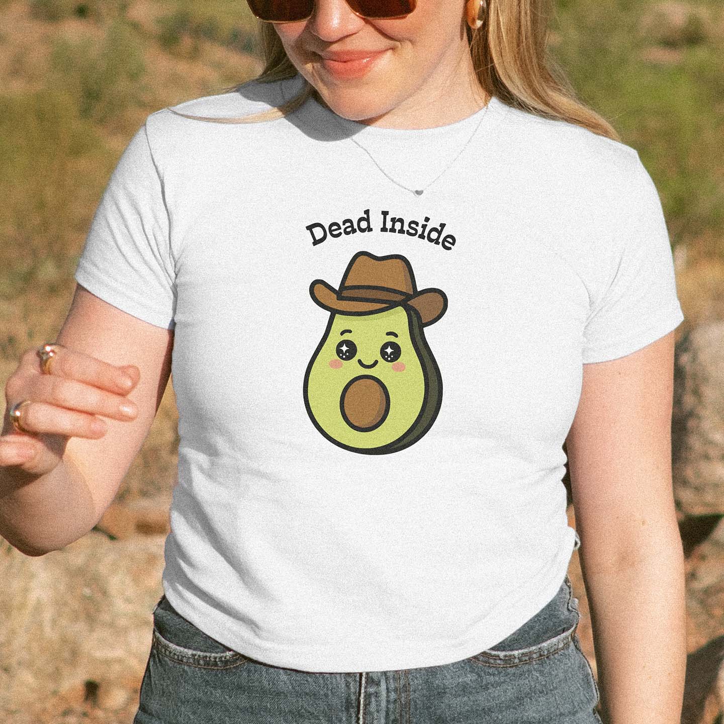 Dead Inside Cowboy Avocado Y2K Baby Tee by DILLO Outfitters