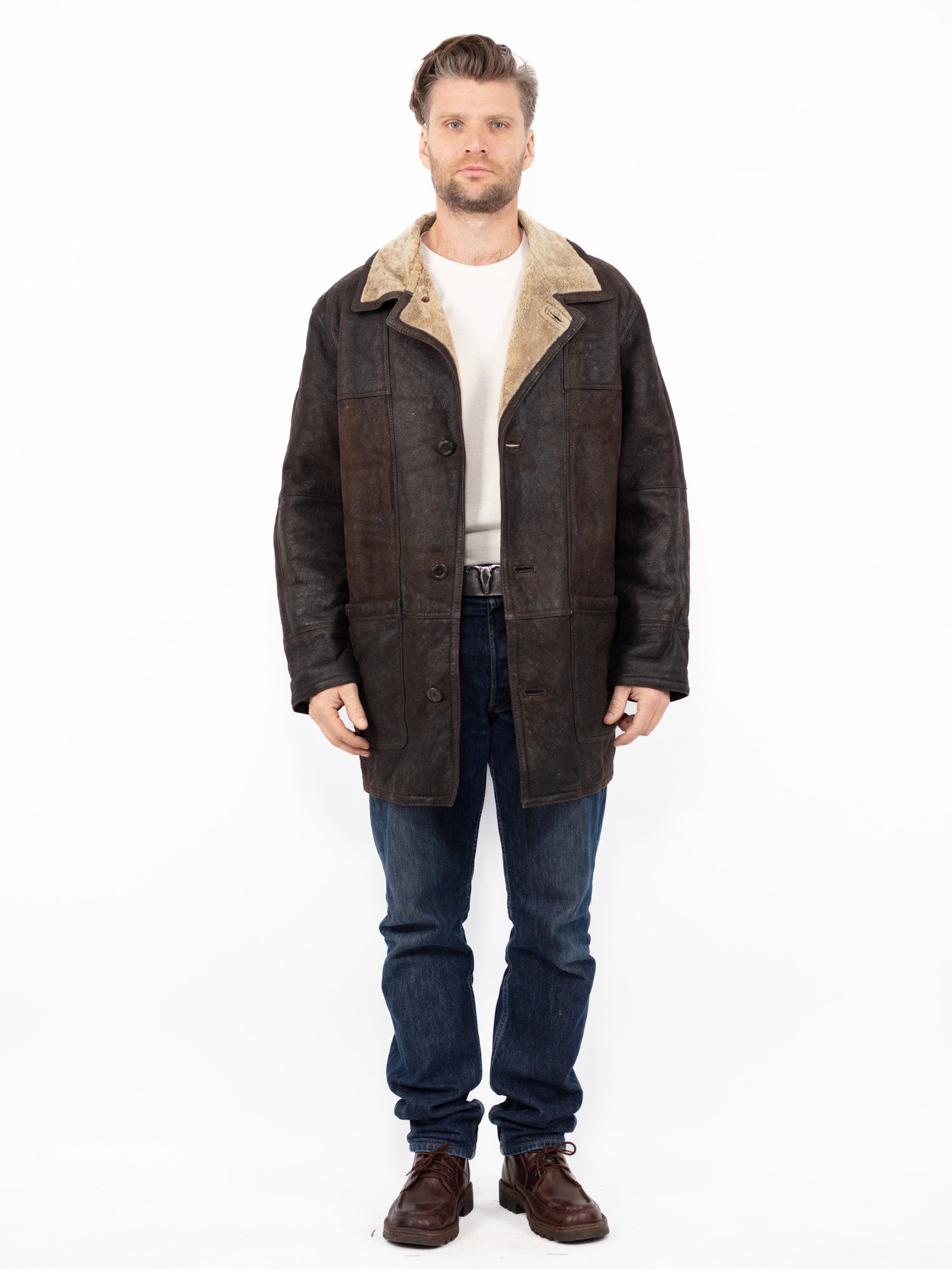 Vintage 90's Men Sheepskin Coat in Brown by Northern Grip